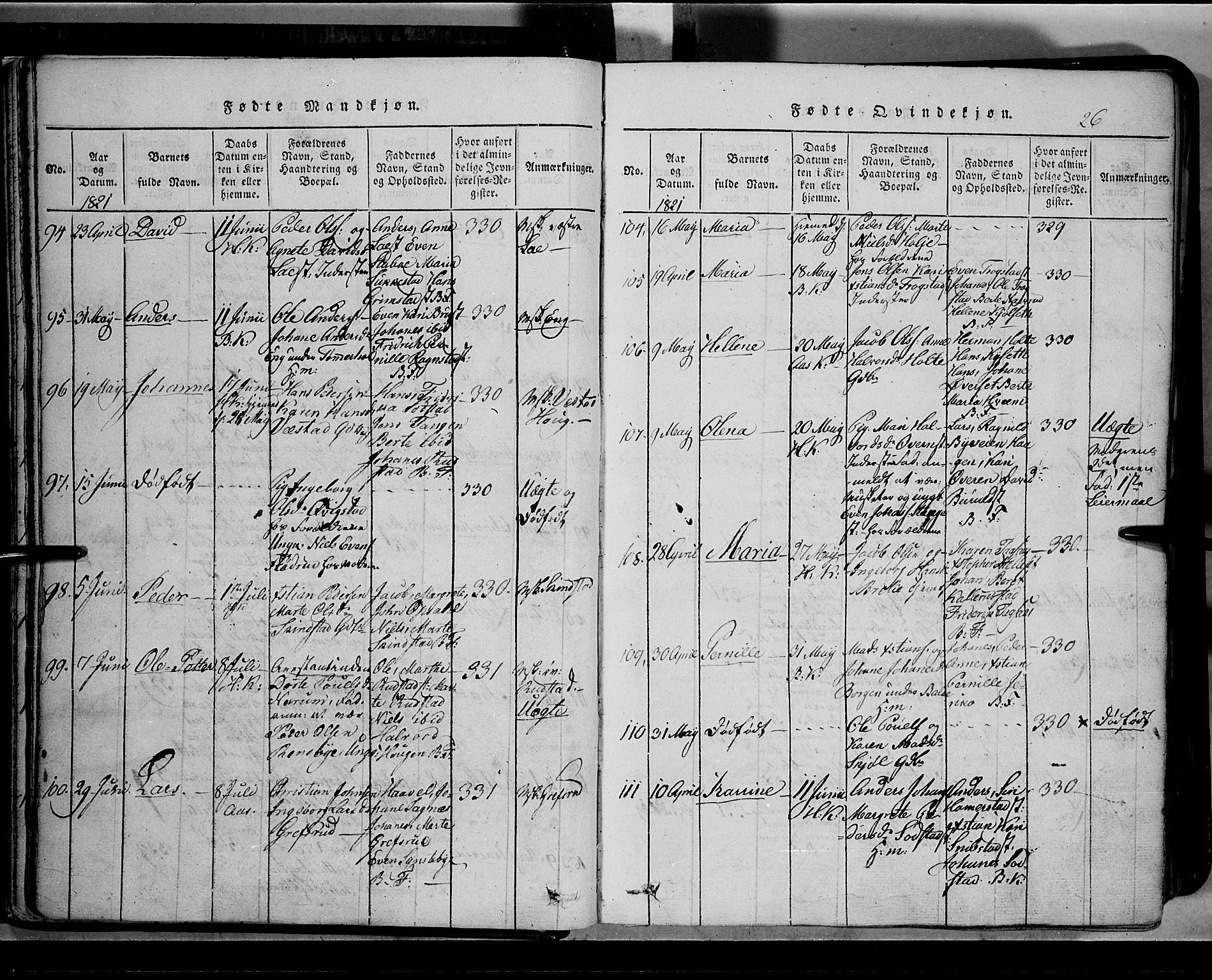 Toten prestekontor, SAH/PREST-102/H/Ha/Hab/L0002: Klokkerbok nr. 2, 1820-1827, s. 26