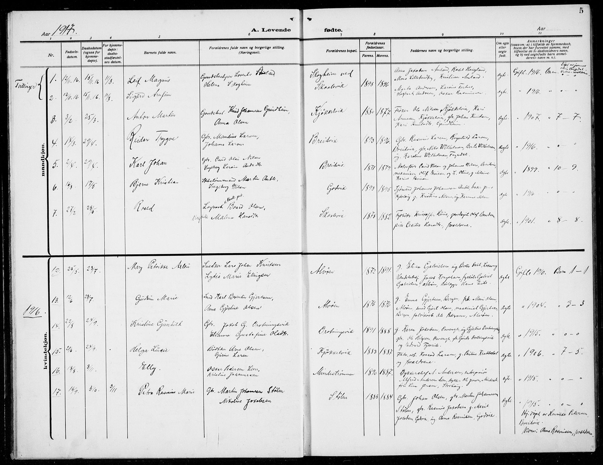 Loddefjord  sokneprestembete, AV/SAB-A-99928: Klokkerbok nr. A  1, 1915-1934, s. 5