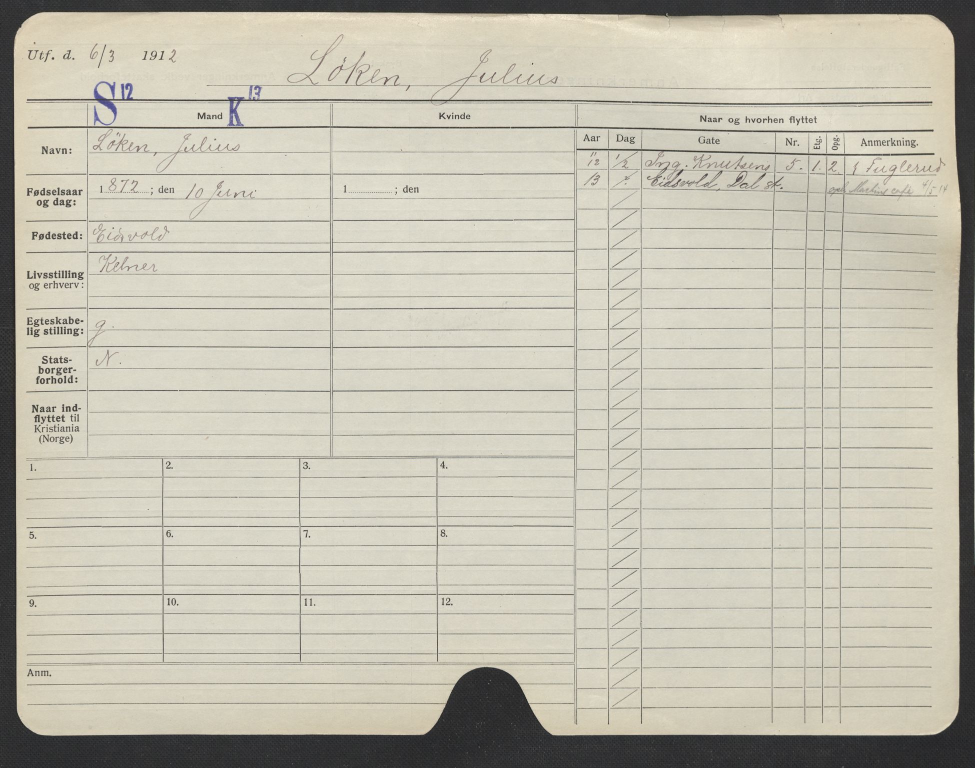 Oslo folkeregister, Registerkort, AV/SAO-A-11715/F/Fa/Fac/L0007: Menn, 1906-1914, s. 379a