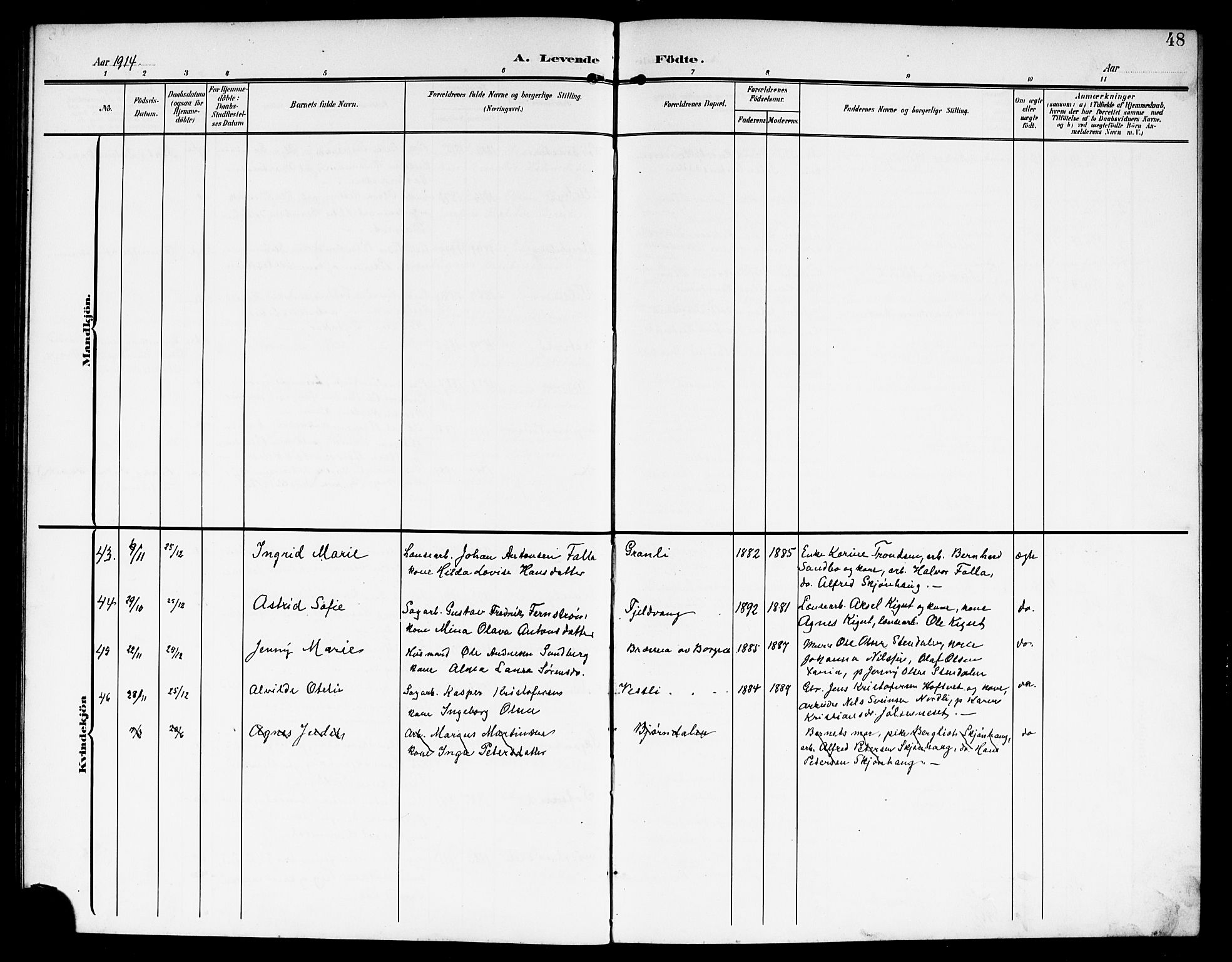 Fet prestekontor Kirkebøker, AV/SAO-A-10370a/G/Ga/L0008: Klokkerbok nr. I 8, 1907-1920, s. 48