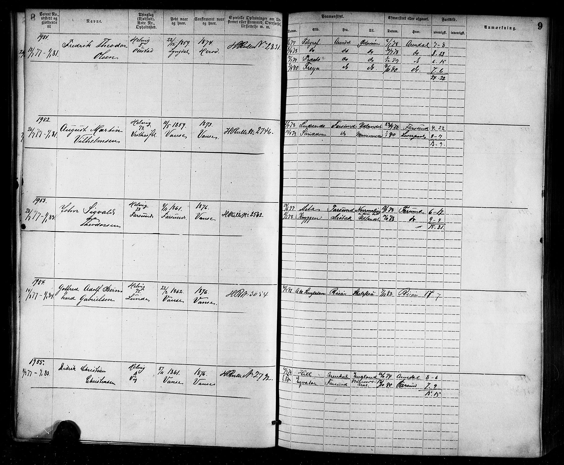Farsund mønstringskrets, AV/SAK-2031-0017/F/Fa/L0006: Annotasjonsrulle nr 1911-3805 med register, Z-3, 1877-1894, s. 35