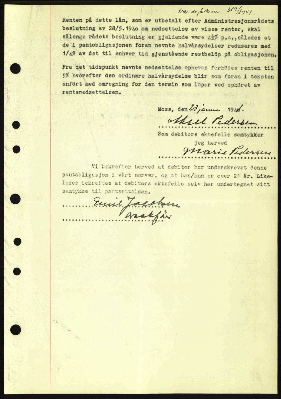 Moss sorenskriveri, SAO/A-10168: Pantebok nr. B10, 1940-1941, Dagboknr: 319/1941