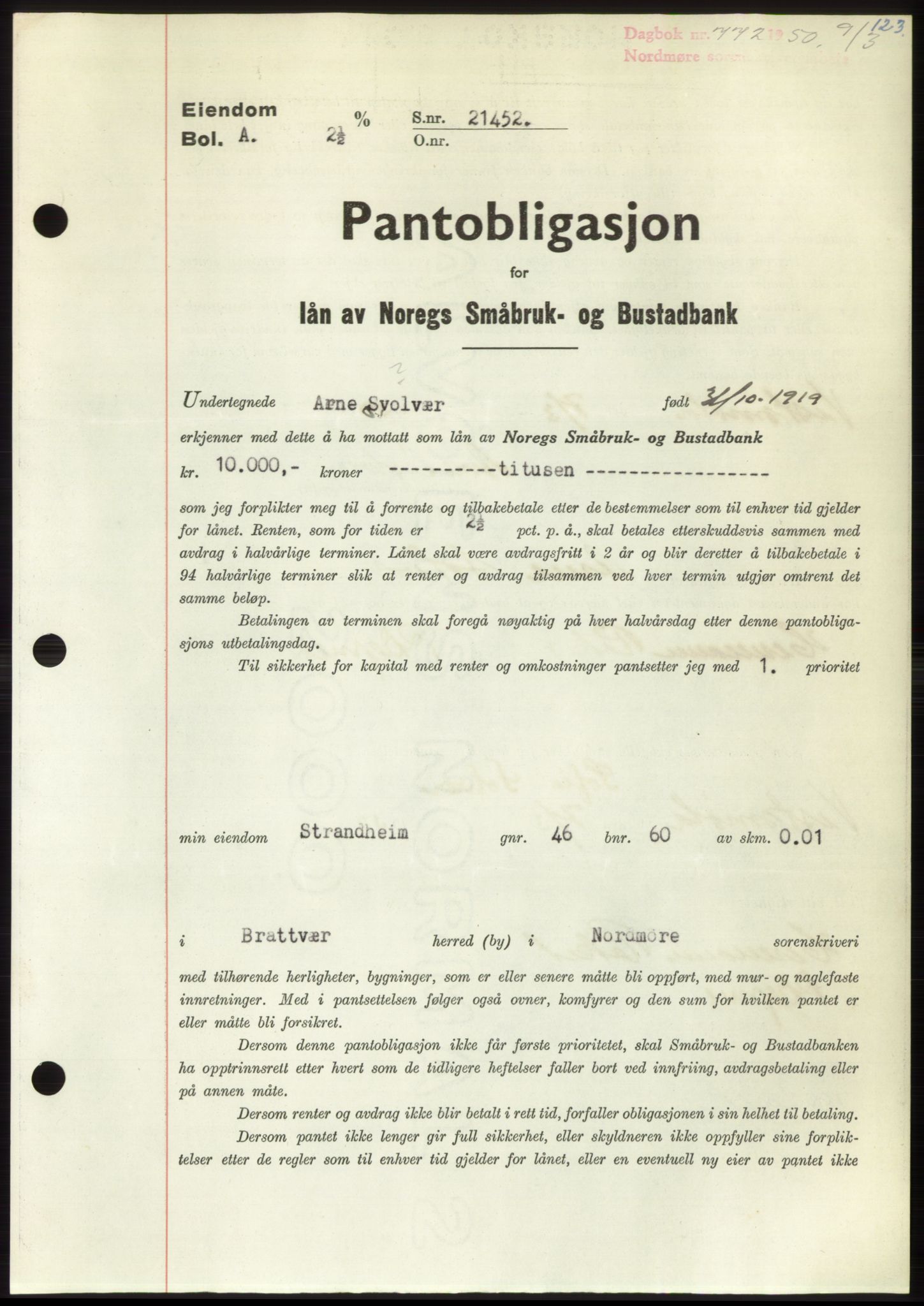 Nordmøre sorenskriveri, SAT/A-4132/1/2/2Ca: Pantebok nr. B104, 1950-1950, Dagboknr: 772/1950
