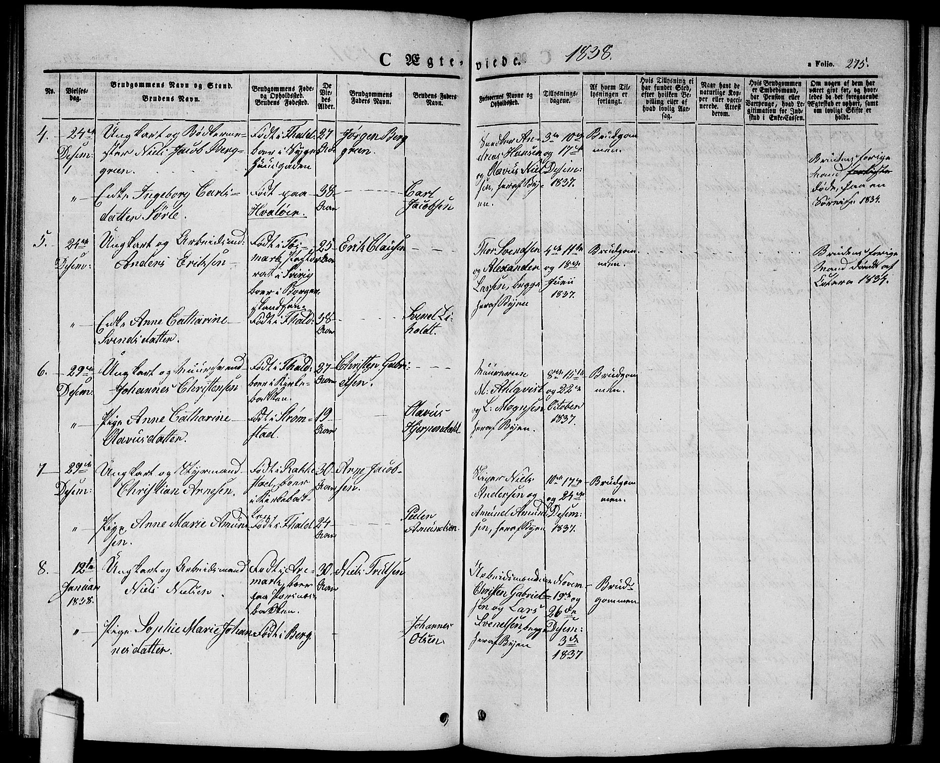 Halden prestekontor Kirkebøker, AV/SAO-A-10909/G/Ga/L0003: Klokkerbok nr. 3, 1834-1844, s. 275