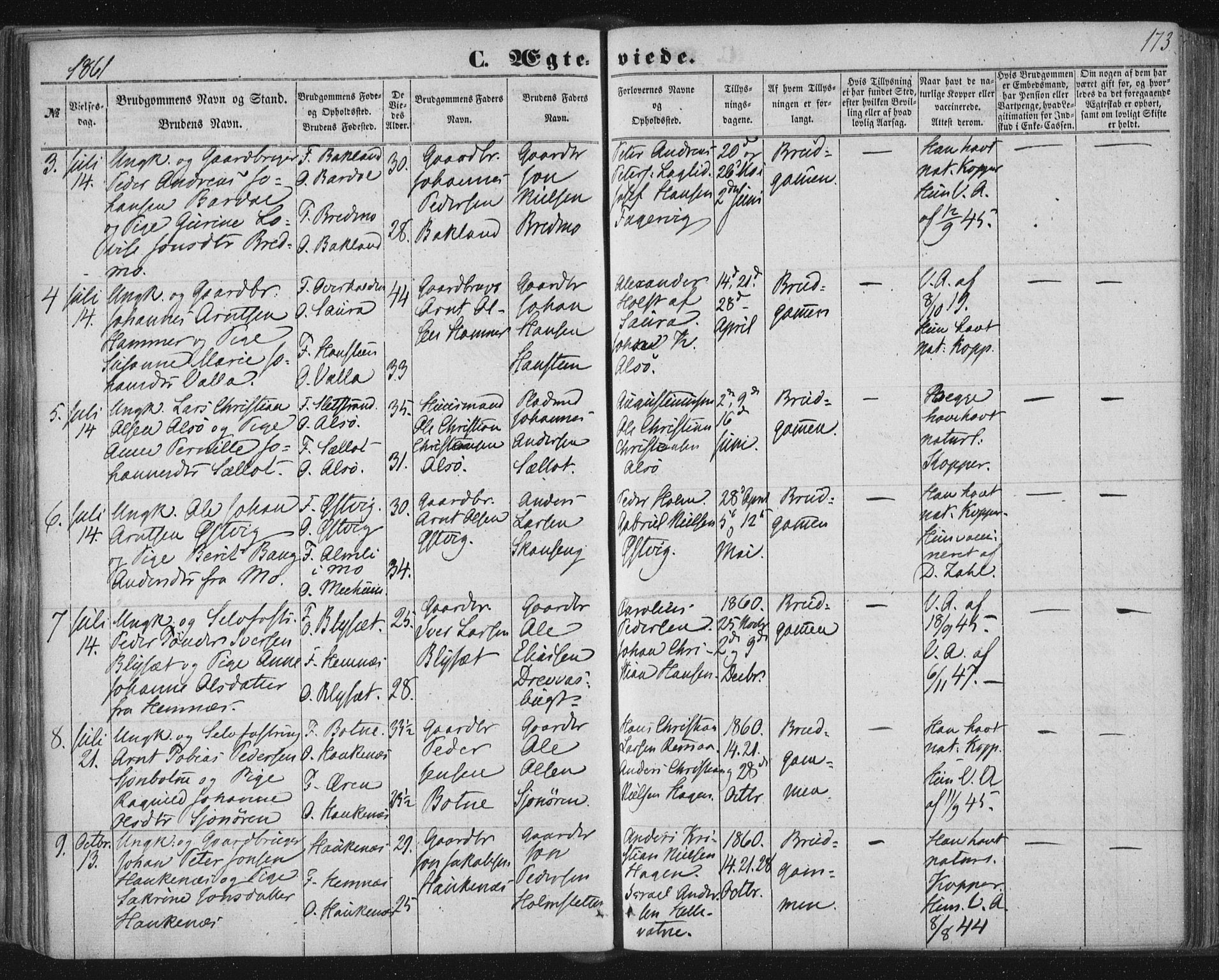 Ministerialprotokoller, klokkerbøker og fødselsregistre - Nordland, AV/SAT-A-1459/838/L0550: Ministerialbok nr. 838A08, 1855-1865, s. 173