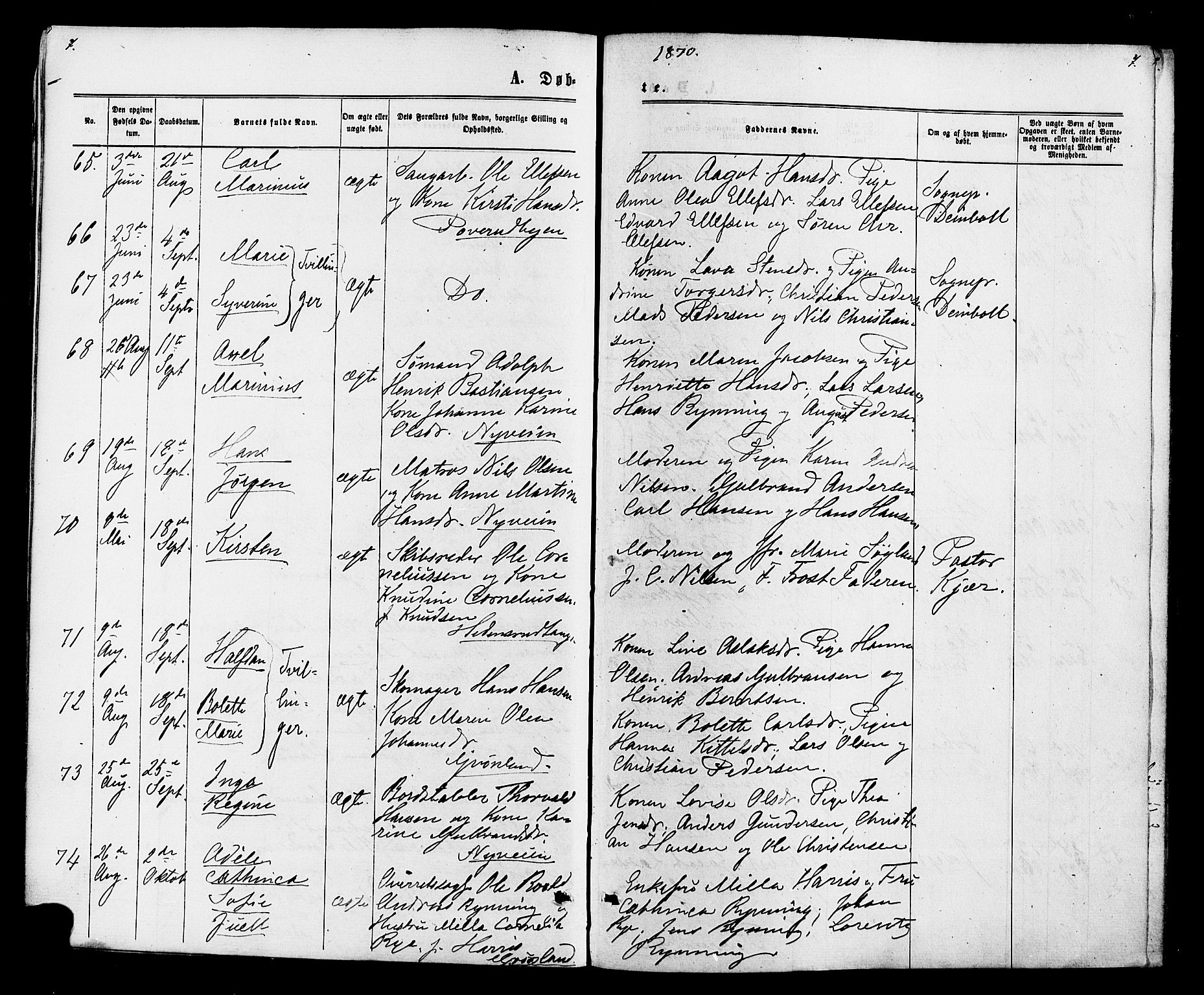 Strømsø kirkebøker, AV/SAKO-A-246/F/Fa/L0020: Ministerialbok nr. I 20, 1870-1878, s. 7