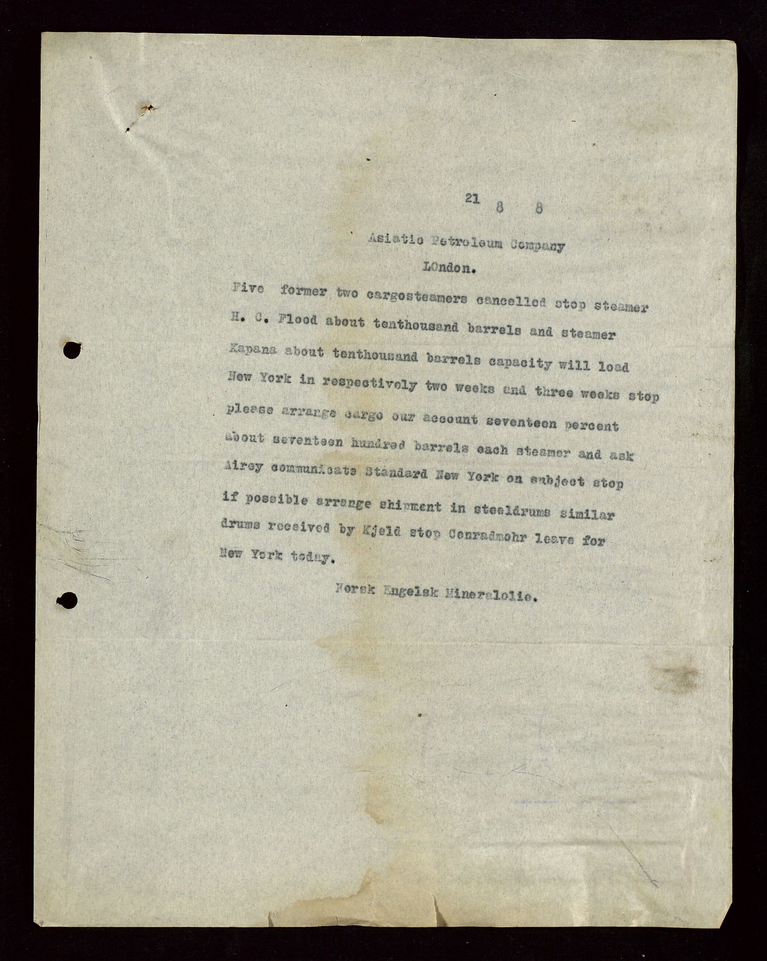 Pa 1521 - A/S Norske Shell, AV/SAST-A-101915/E/Ea/Eaa/L0004: Sjefskorrespondanse, 1918, s. 14
