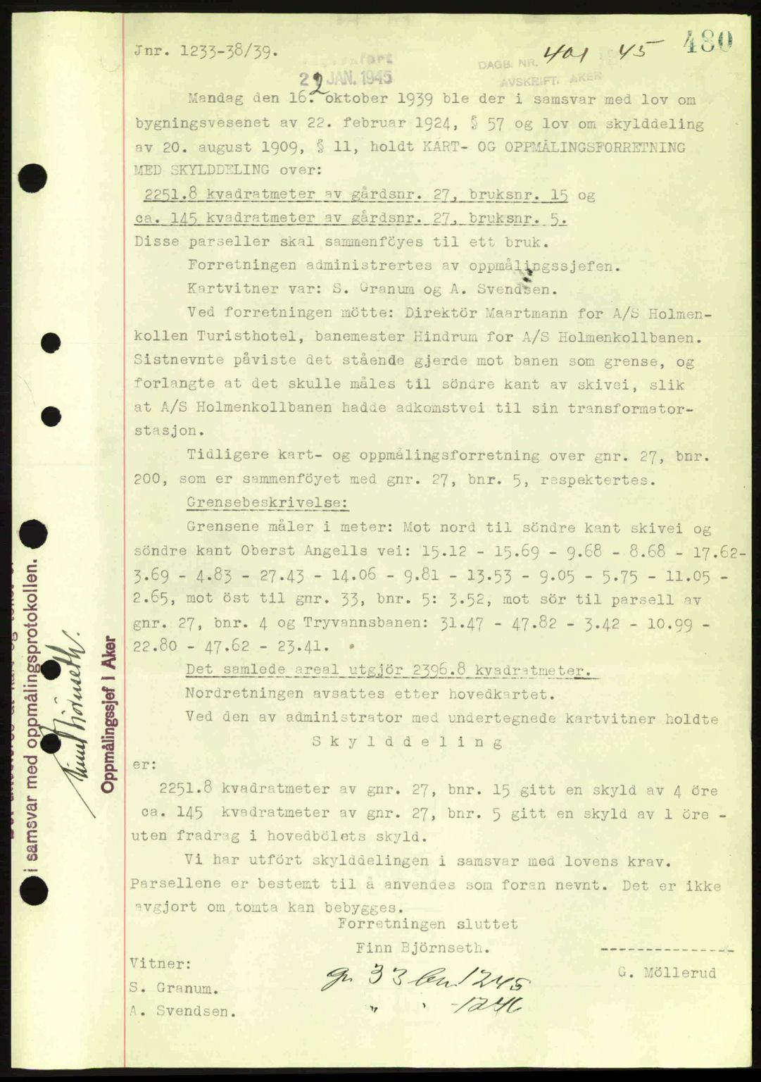 Aker herredsskriveri, SAO/A-10896/G/Gb/Gba/Gbab/L0063: Pantebok nr. A184-185, 1944-1945, Dagboknr: 401/1945