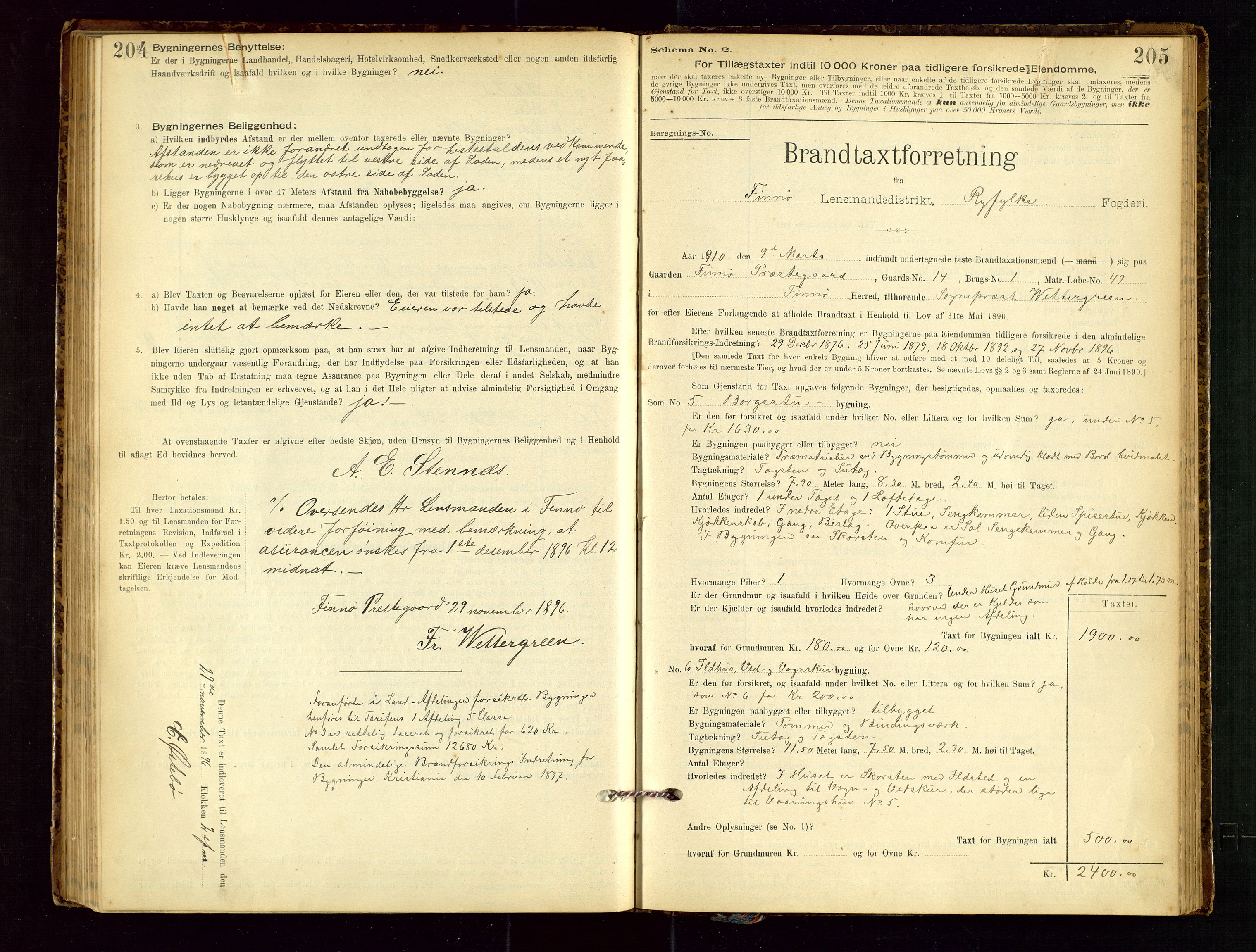 Finnøy lensmannskontor, AV/SAST-A-100442/Goa/L0003: Branntakstprotokoll - skjemaprotokoll, 1896-1954, s. 204-205