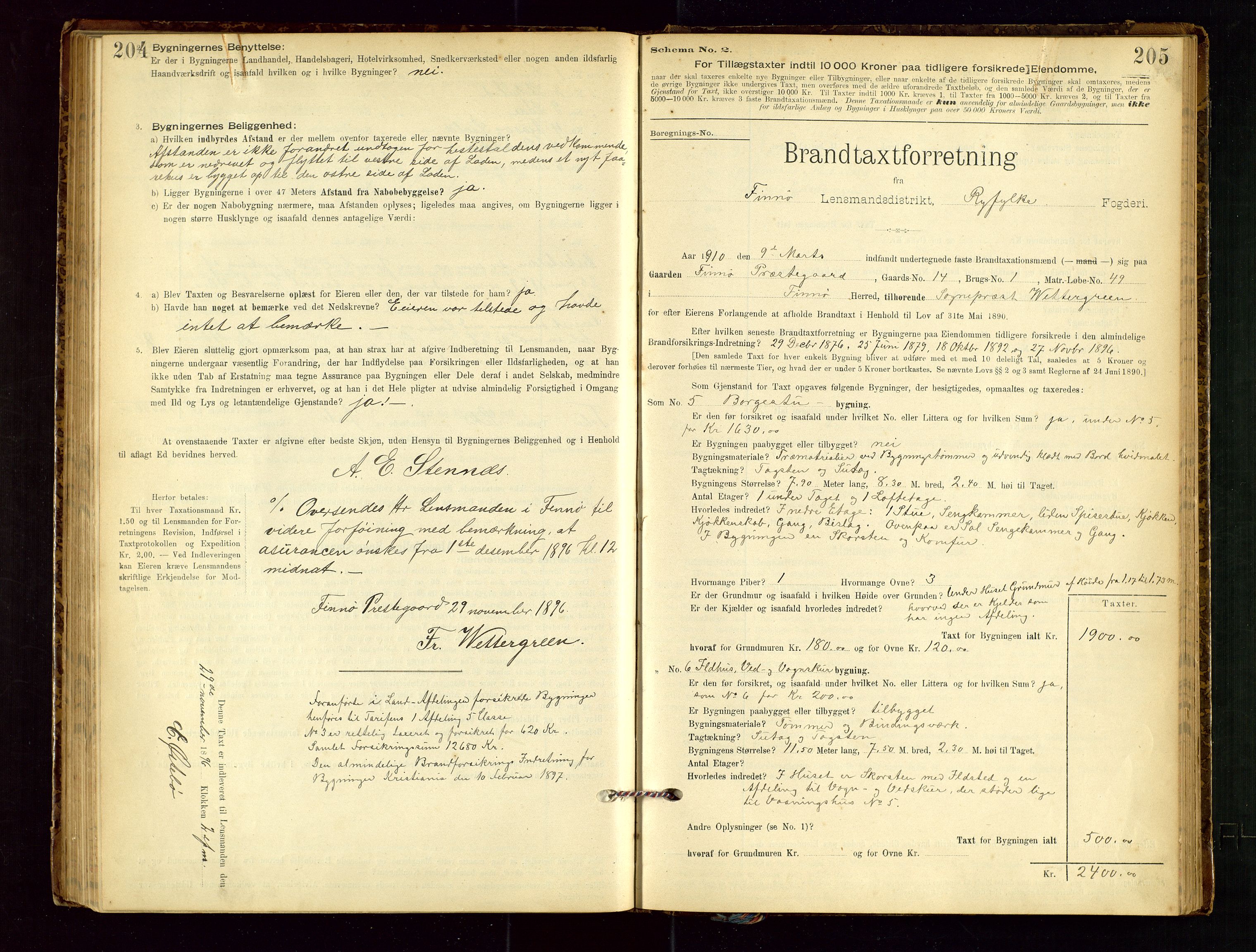 Finnøy lensmannskontor, SAST/A-100442/Goa/L0003: Branntakstprotokoll - skjemaprotokoll, 1896-1954, s. 204-205