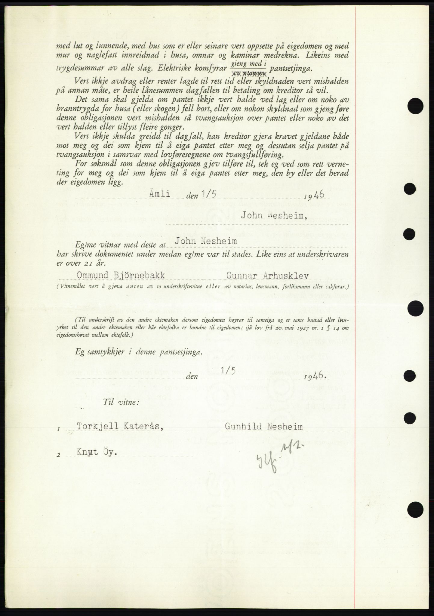 Nedenes sorenskriveri, AV/SAK-1221-0006/G/Gb/Gbb/L0003: Pantebok nr. B3b, 1946-1946, Dagboknr: 477/1946