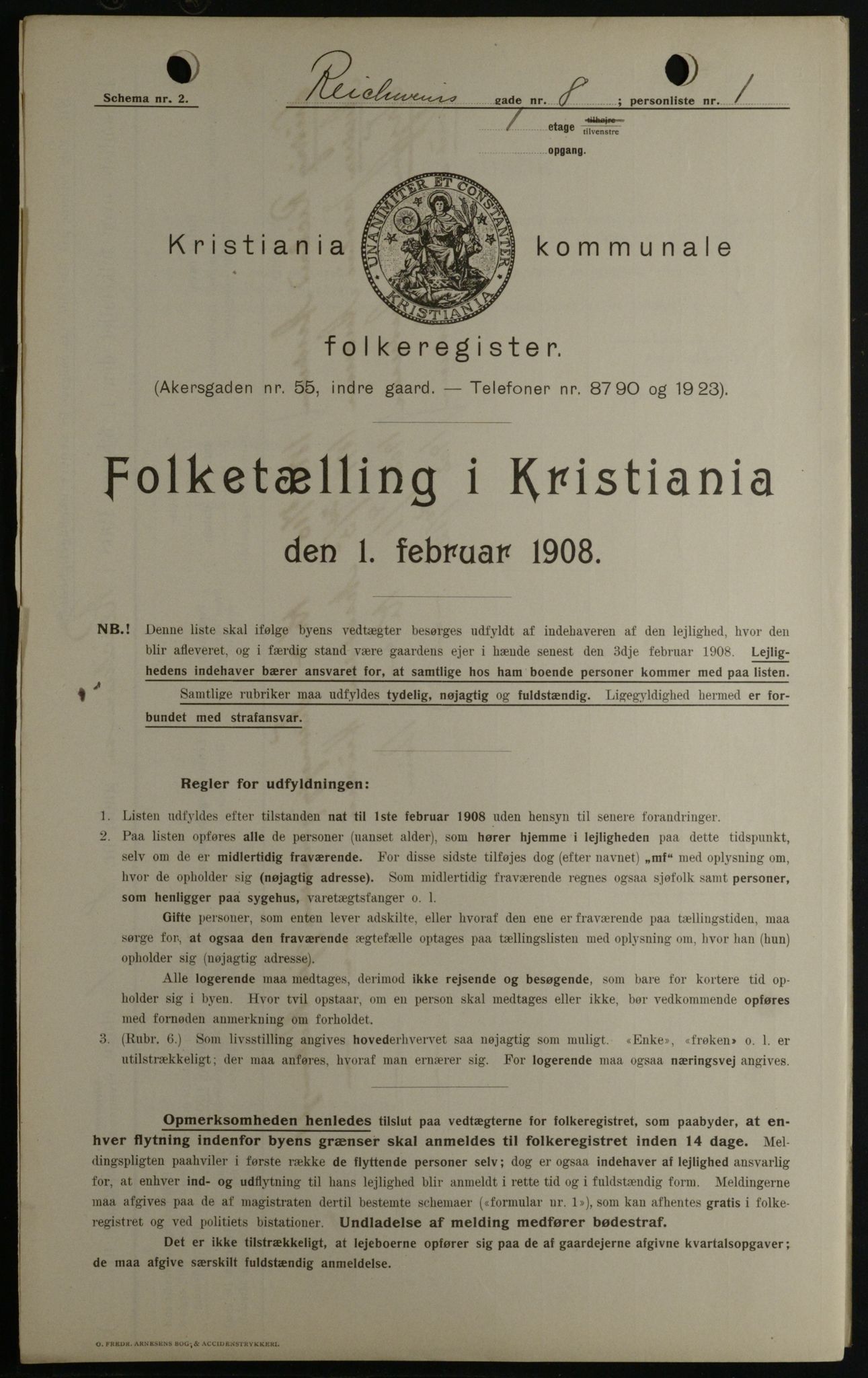 OBA, Kommunal folketelling 1.2.1908 for Kristiania kjøpstad, 1908, s. 74446