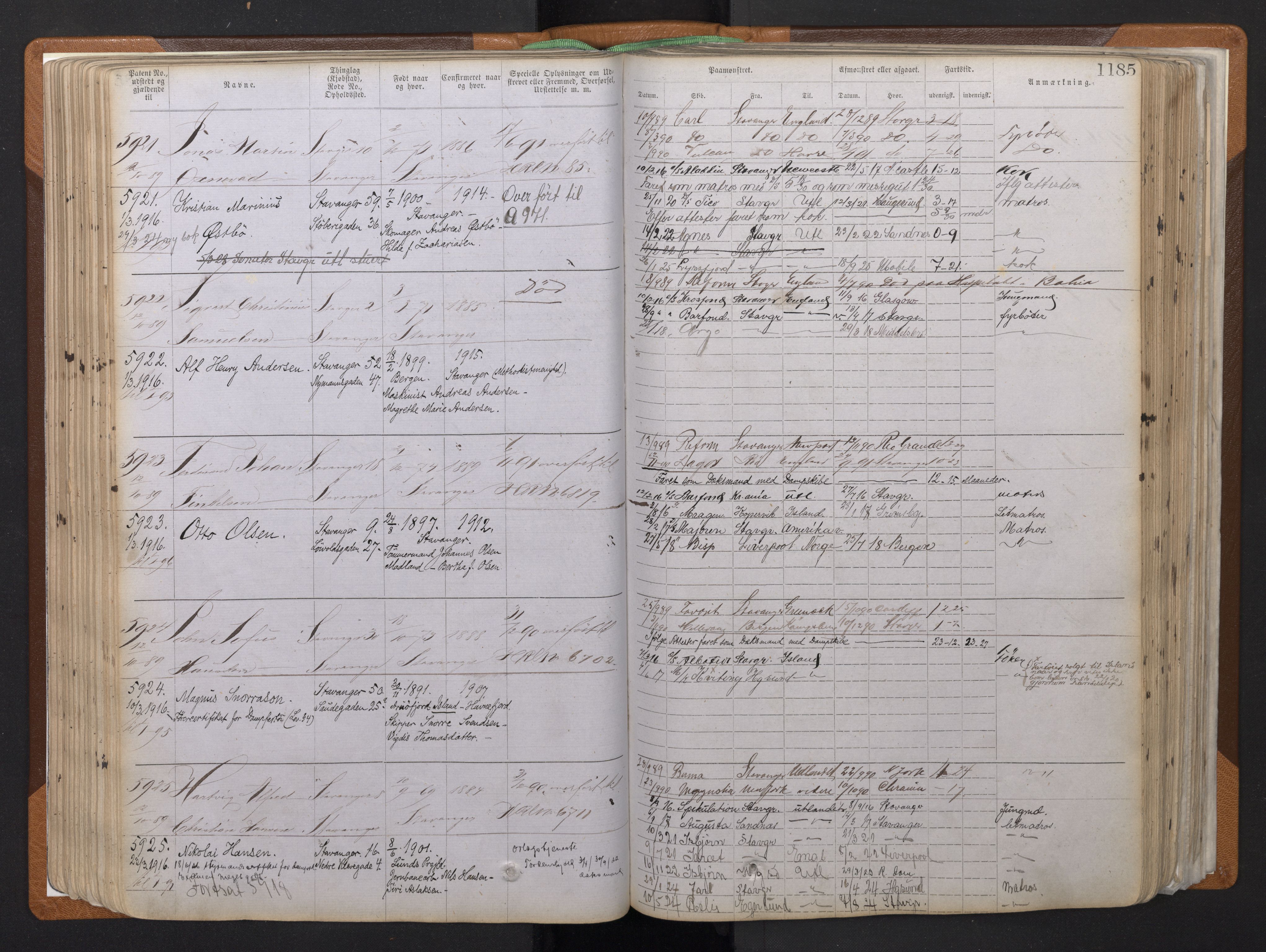 Stavanger sjømannskontor, AV/SAST-A-102006/F/Ff/L0011: Annotasjonsrulle, patentnr. 5225-7180 (dublett), 1887-1900, s. 155