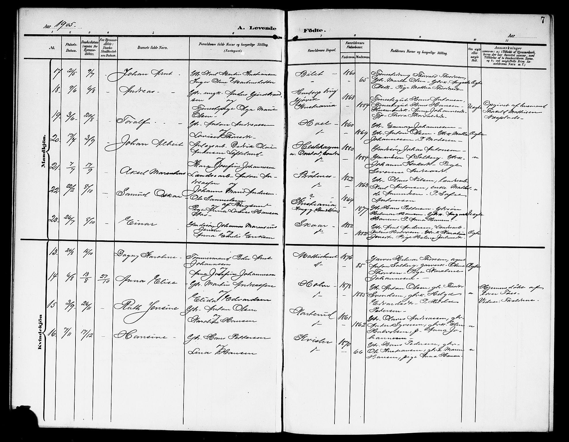 Skiptvet prestekontor Kirkebøker, AV/SAO-A-20009/G/Ga/L0002: Klokkerbok nr. 2, 1905-1915, s. 7