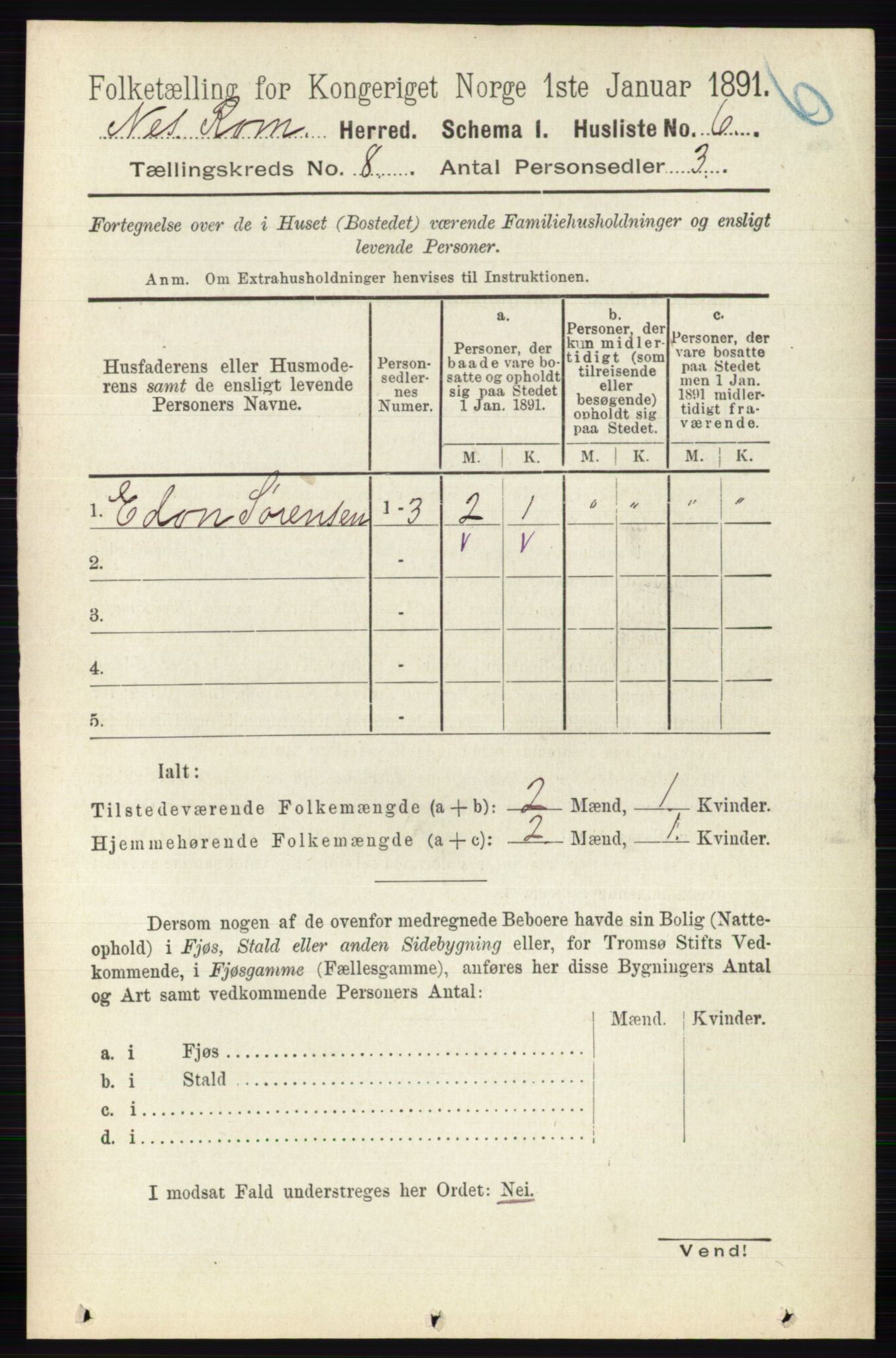 RA, Folketelling 1891 for 0236 Nes herred, 1891, s. 4486