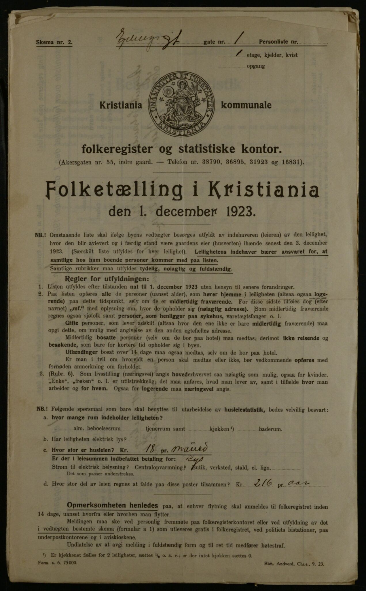 OBA, Kommunal folketelling 1.12.1923 for Kristiania, 1923, s. 24745