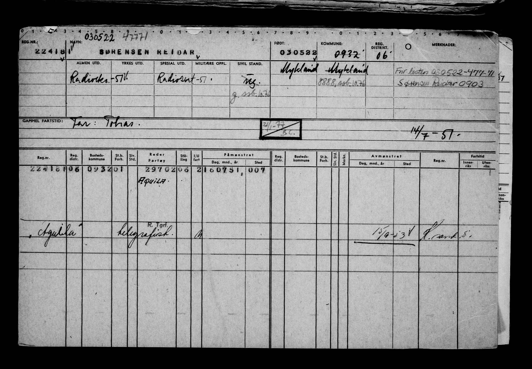 Direktoratet for sjømenn, AV/RA-S-3545/G/Gb/L0206: Hovedkort, 1922, s. 78
