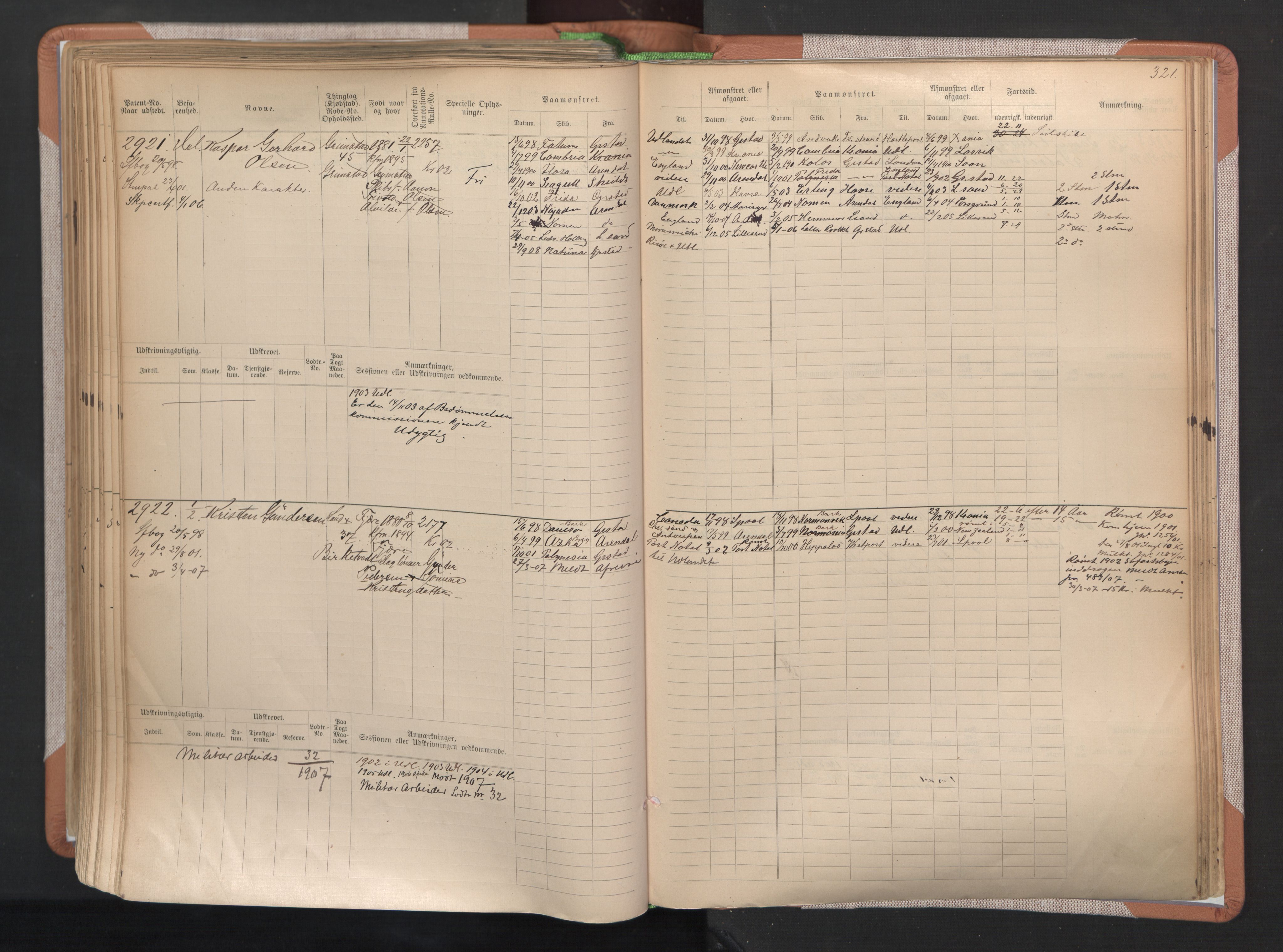 Grimstad mønstringskrets, AV/SAK-2031-0013/F/Fb/L0004: Hovedrulle A nr 2277-3042, F-7, 1889-1940, s. 329