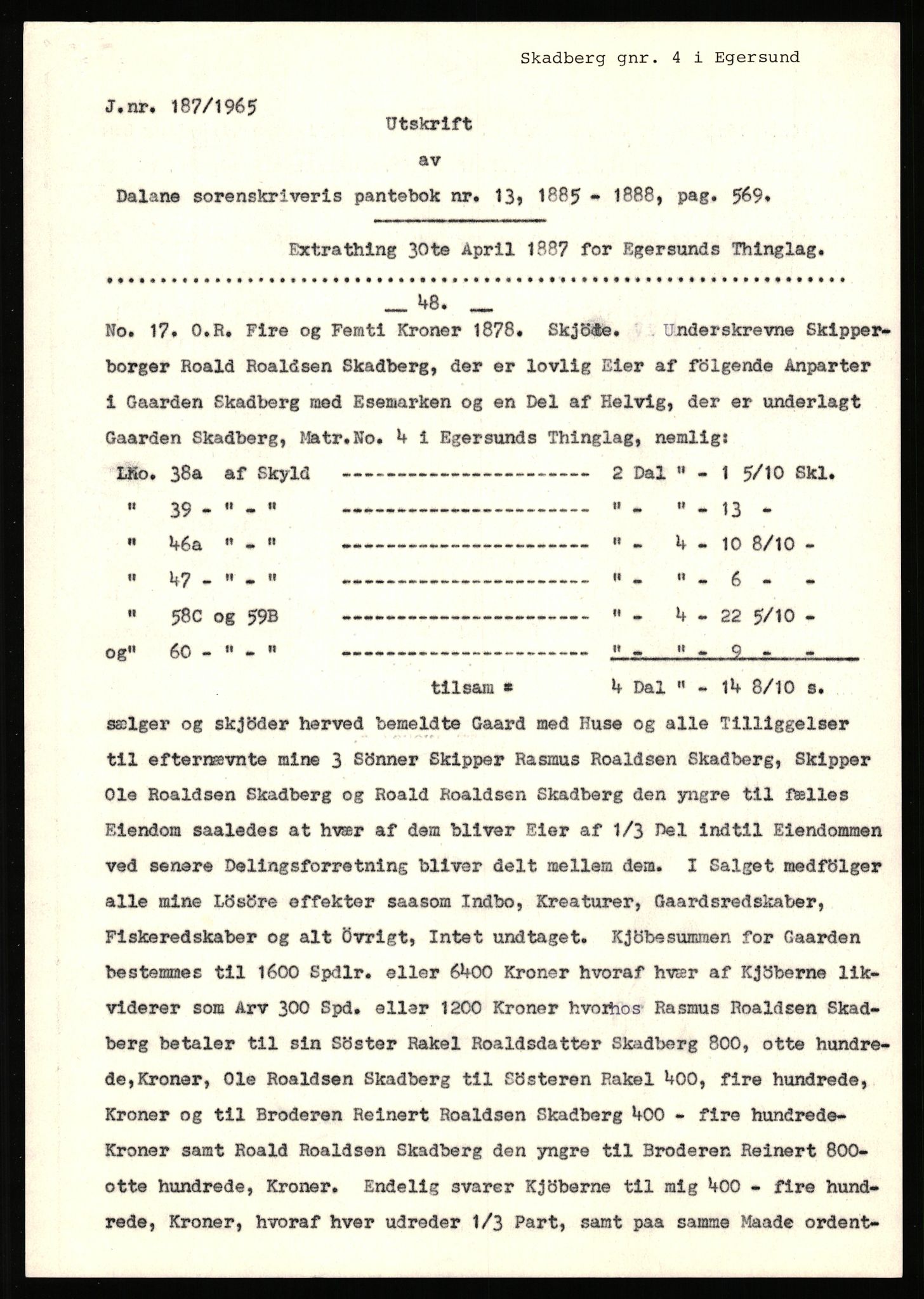 Statsarkivet i Stavanger, SAST/A-101971/03/Y/Yj/L0074: Avskrifter sortert etter gårdsnavn: Selvig - Skaseim, 1750-1930, s. 290