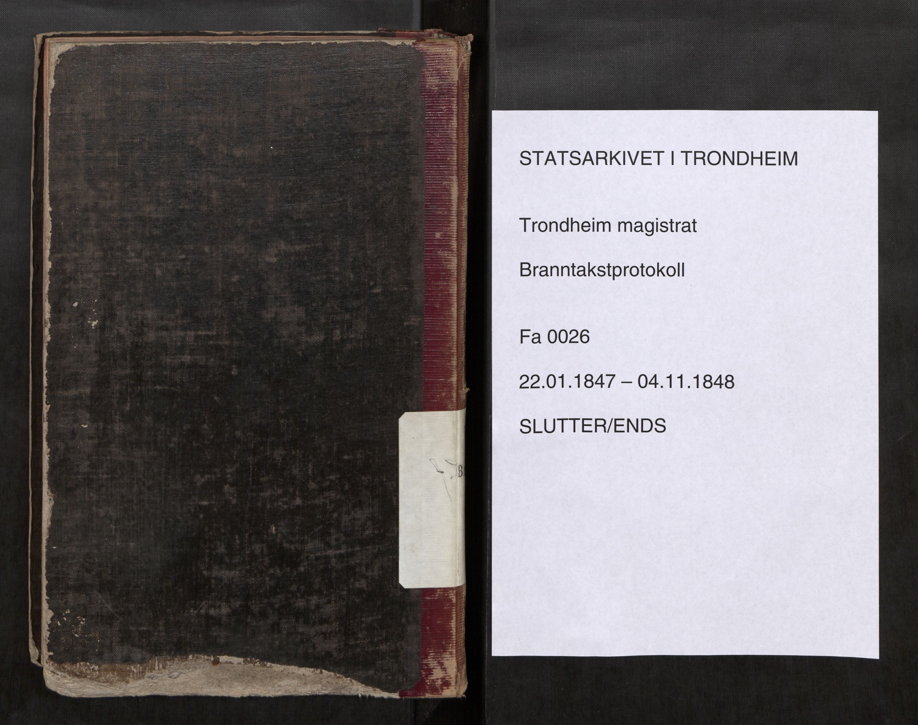 Norges Brannkasse Trondheim magistrat, SAT/A-5590/Fa/L0029: Branntakstprotokoll K, 1847-1848