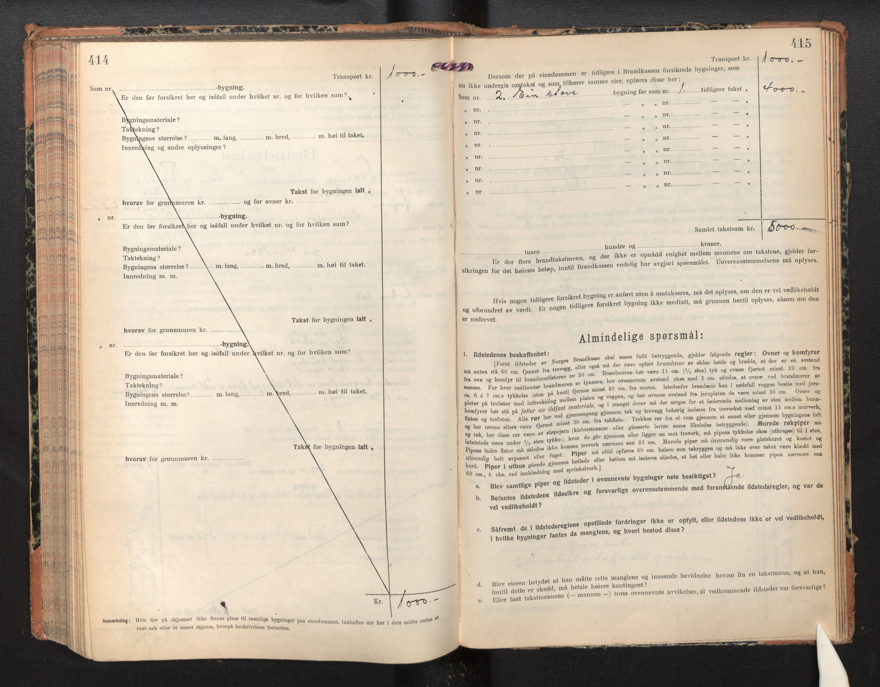 Lensmannen i Leikanger, SAB/A-29201/0012/L0007: Branntakstprotokoll, skjematakst, 1926-1936, s. 414-415