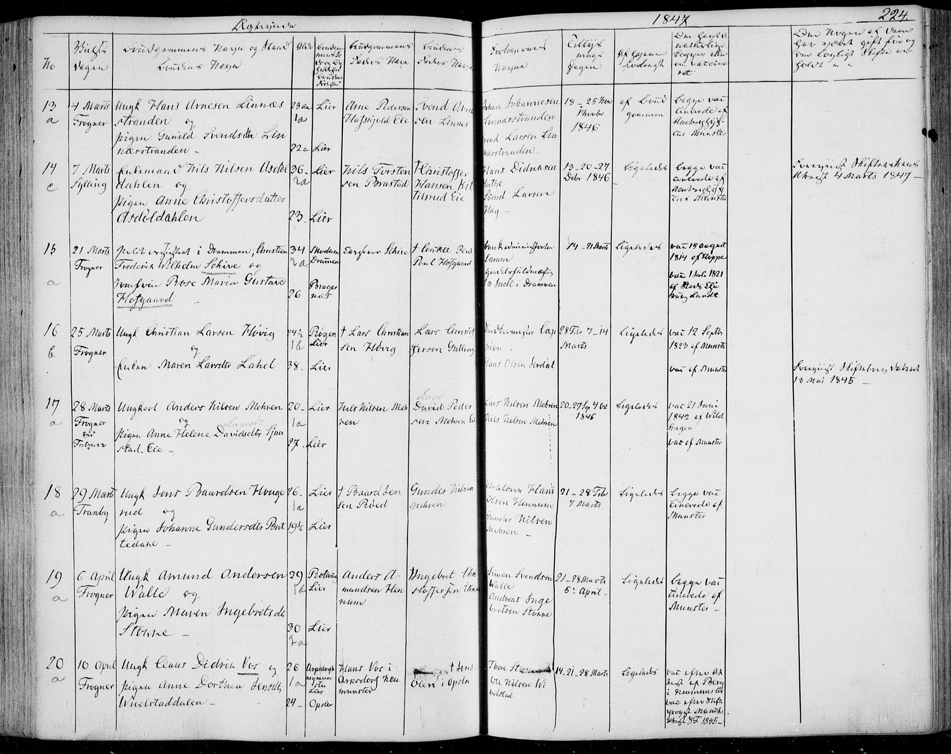 Lier kirkebøker, AV/SAKO-A-230/F/Fa/L0011: Ministerialbok nr. I 11, 1843-1854, s. 224