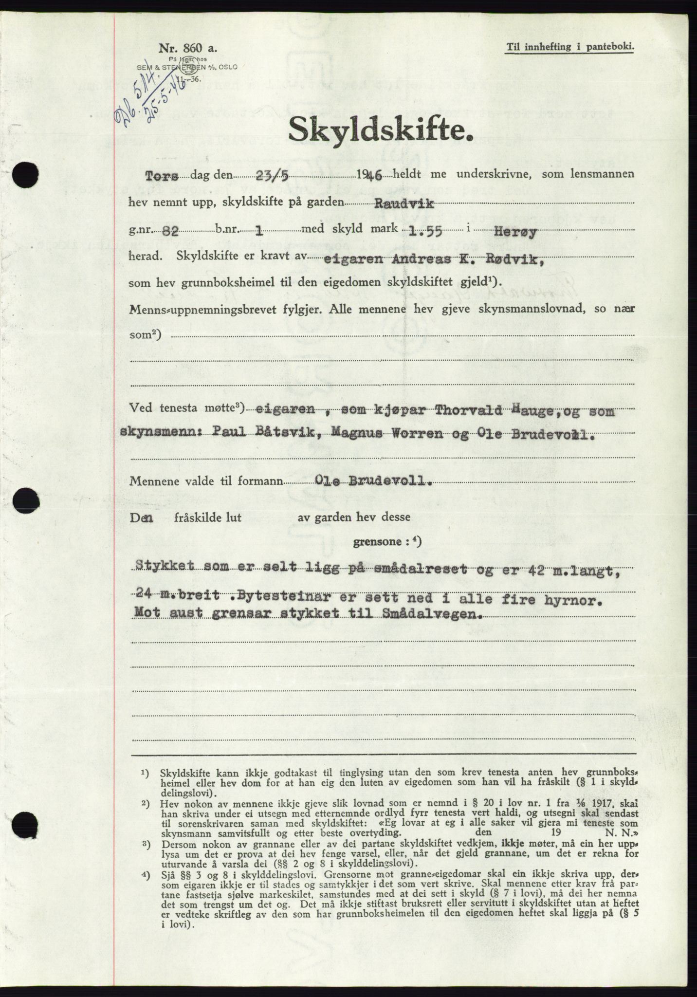 Søre Sunnmøre sorenskriveri, SAT/A-4122/1/2/2C/L0078: Pantebok nr. 4A, 1946-1946, Dagboknr: 514/1946