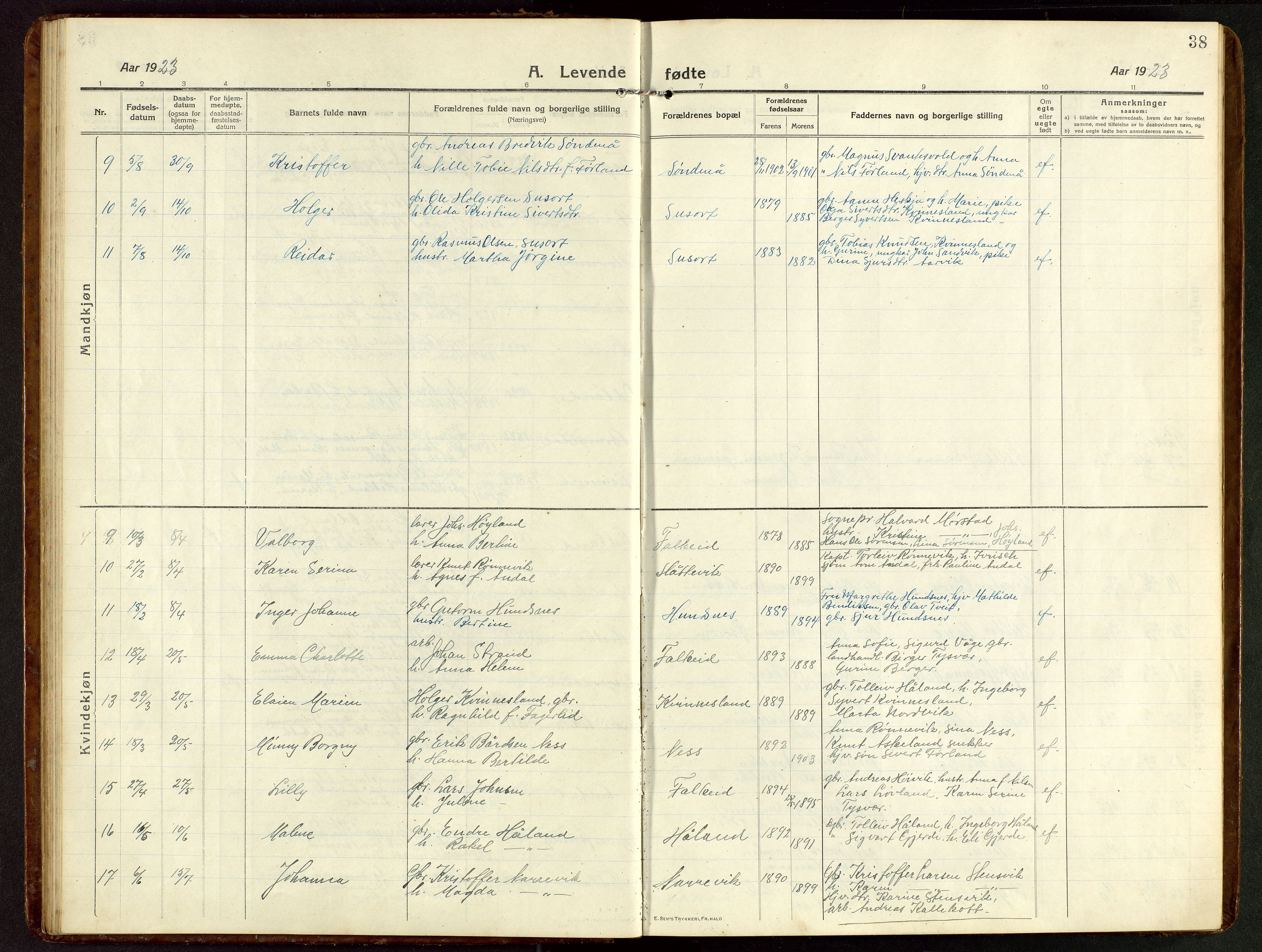 Tysvær sokneprestkontor, AV/SAST-A -101864/H/Ha/Hab/L0011: Klokkerbok nr. B 11, 1913-1946, s. 38