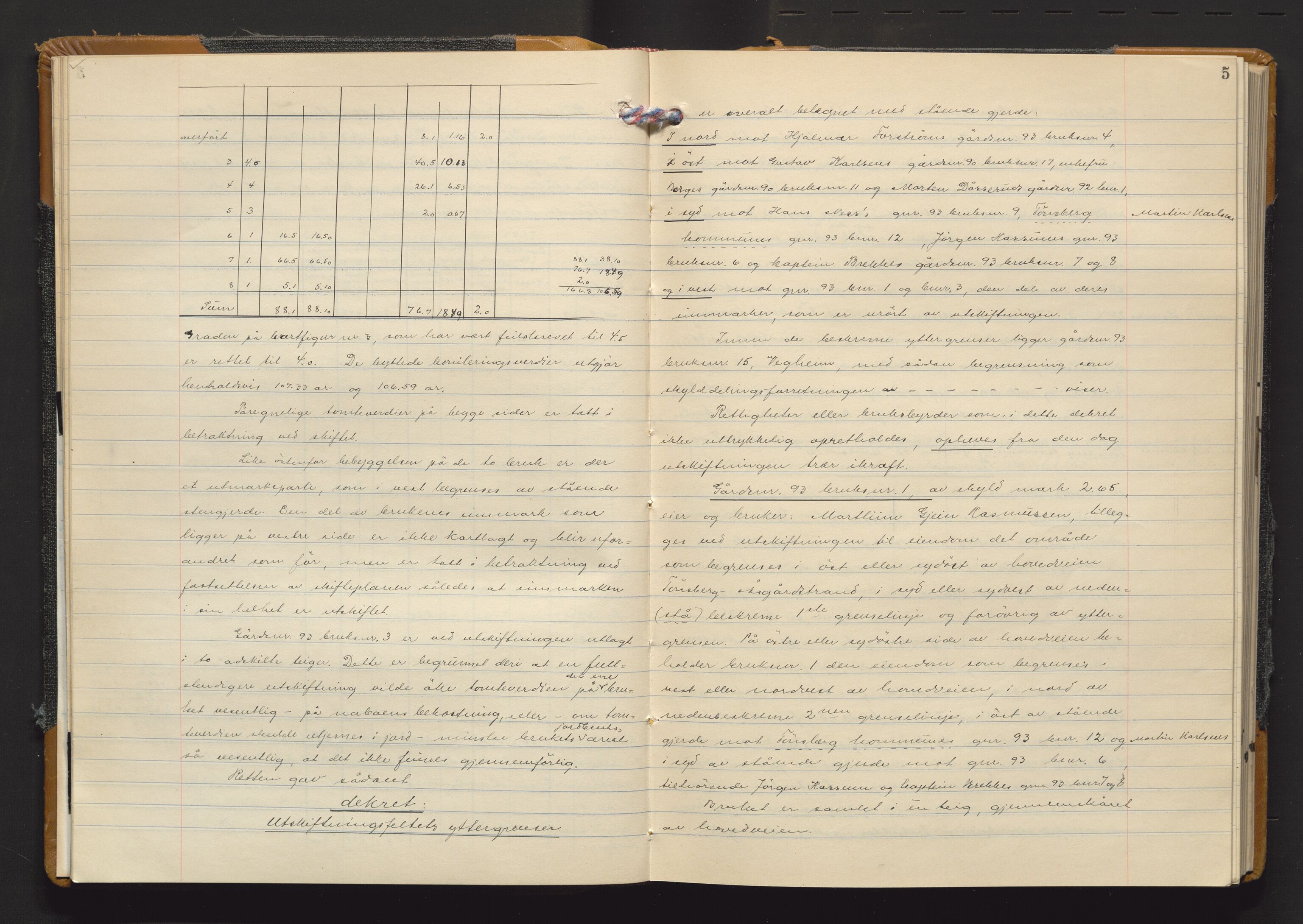 Utskiftningsvesenet i Vestfold, AV/SAKO-A-797/F/Fa/L0027: Rettsbok (forhandlingsprotokoll), 1939-1940, s. 4b-5a