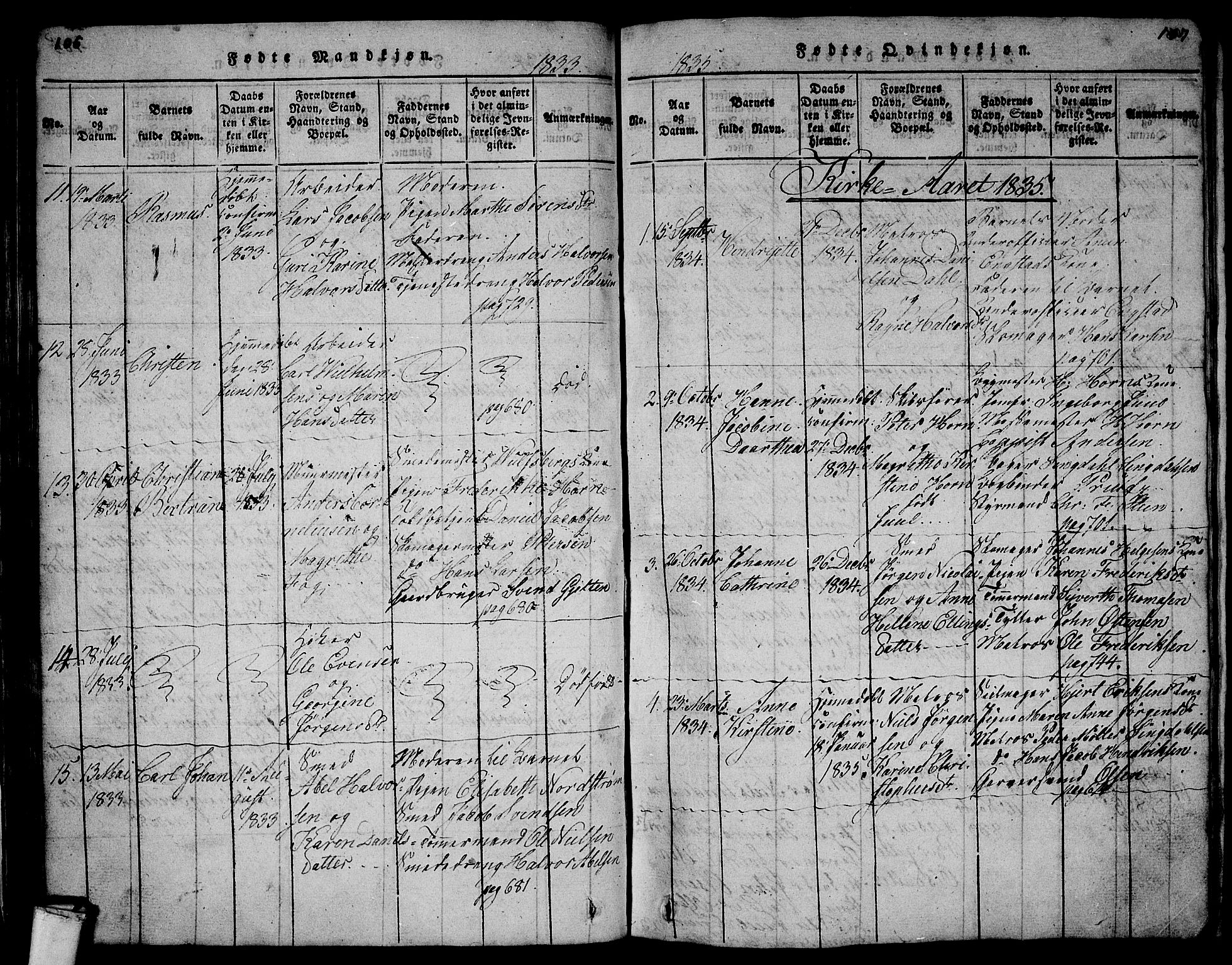 Larvik kirkebøker, AV/SAKO-A-352/G/Gb/L0001: Klokkerbok nr. II 1, 1818-1843, s. 106-107