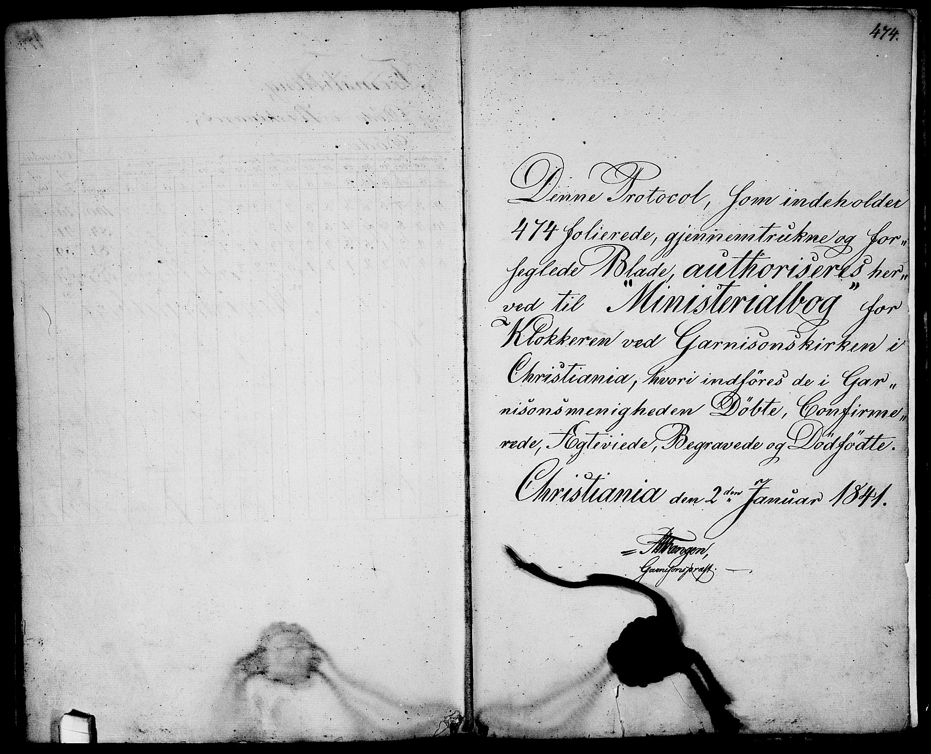 Garnisonsmenigheten Kirkebøker, SAO/A-10846/G/Ga/L0005: Klokkerbok nr. 5, 1841-1860, s. 474