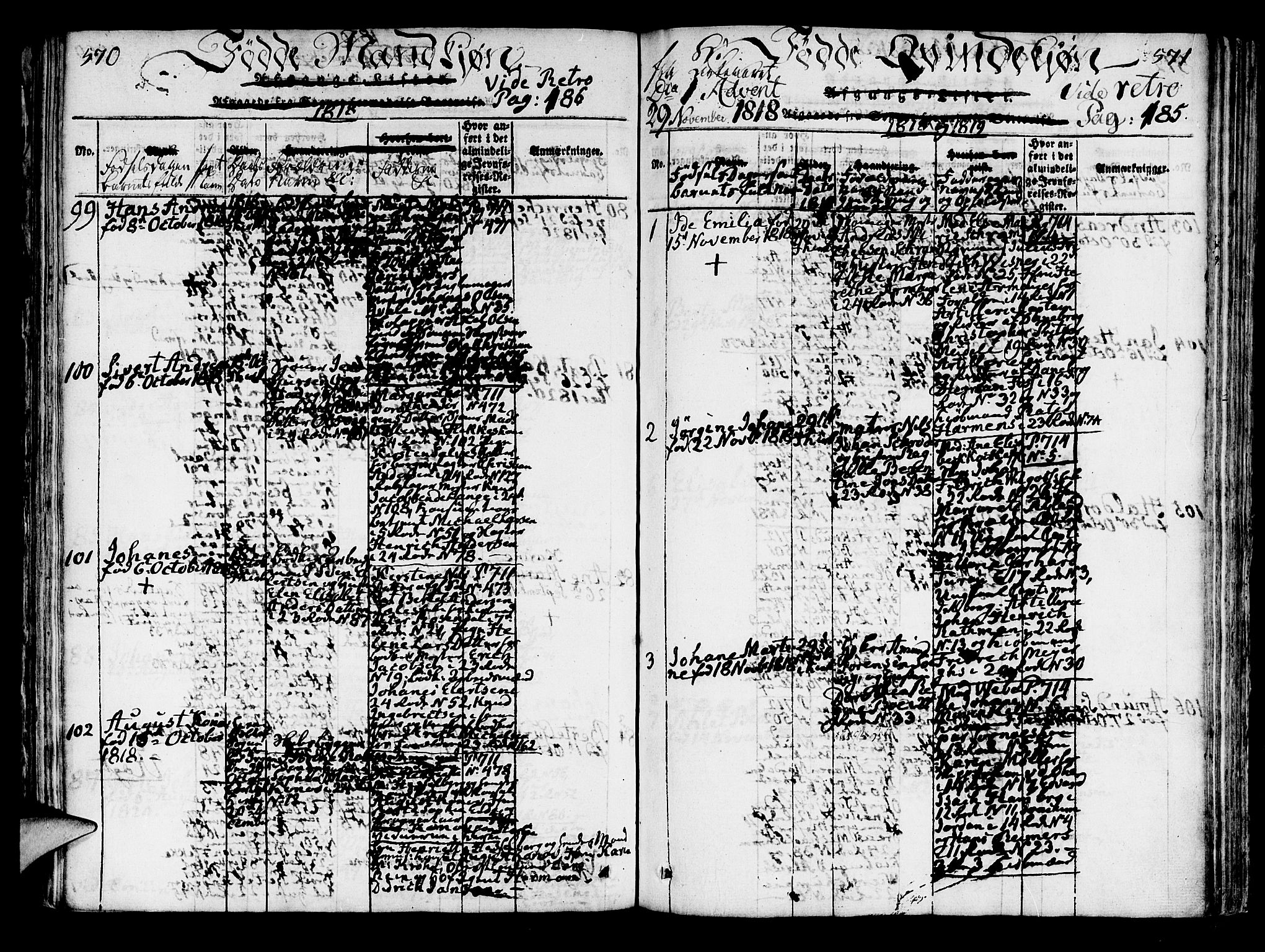 Korskirken sokneprestembete, SAB/A-76101/H/Hab: Klokkerbok nr. A 1b, 1815-1821, s. 570-571