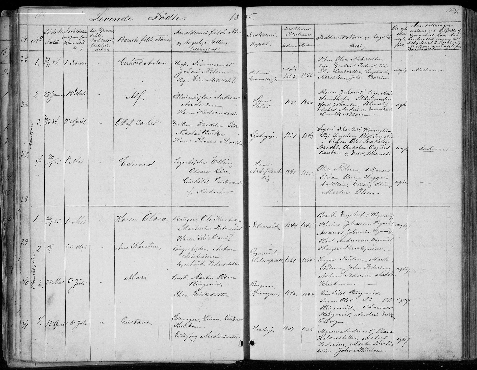 Ådal kirkebøker, AV/SAKO-A-248/G/Gc/L0001: Klokkerbok nr. III 1, 1862-1898, s. 166-167