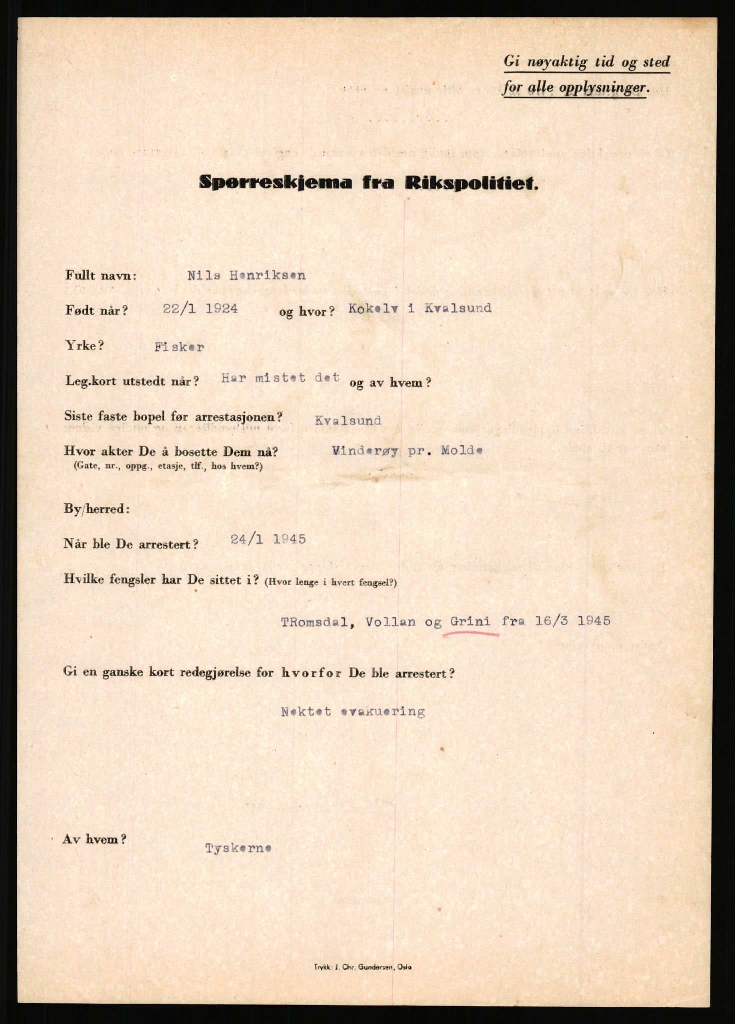 Rikspolitisjefen, AV/RA-S-1560/L/L0007: Heen, Erik C. - Iversen, Trygve, 1940-1945, s. 93