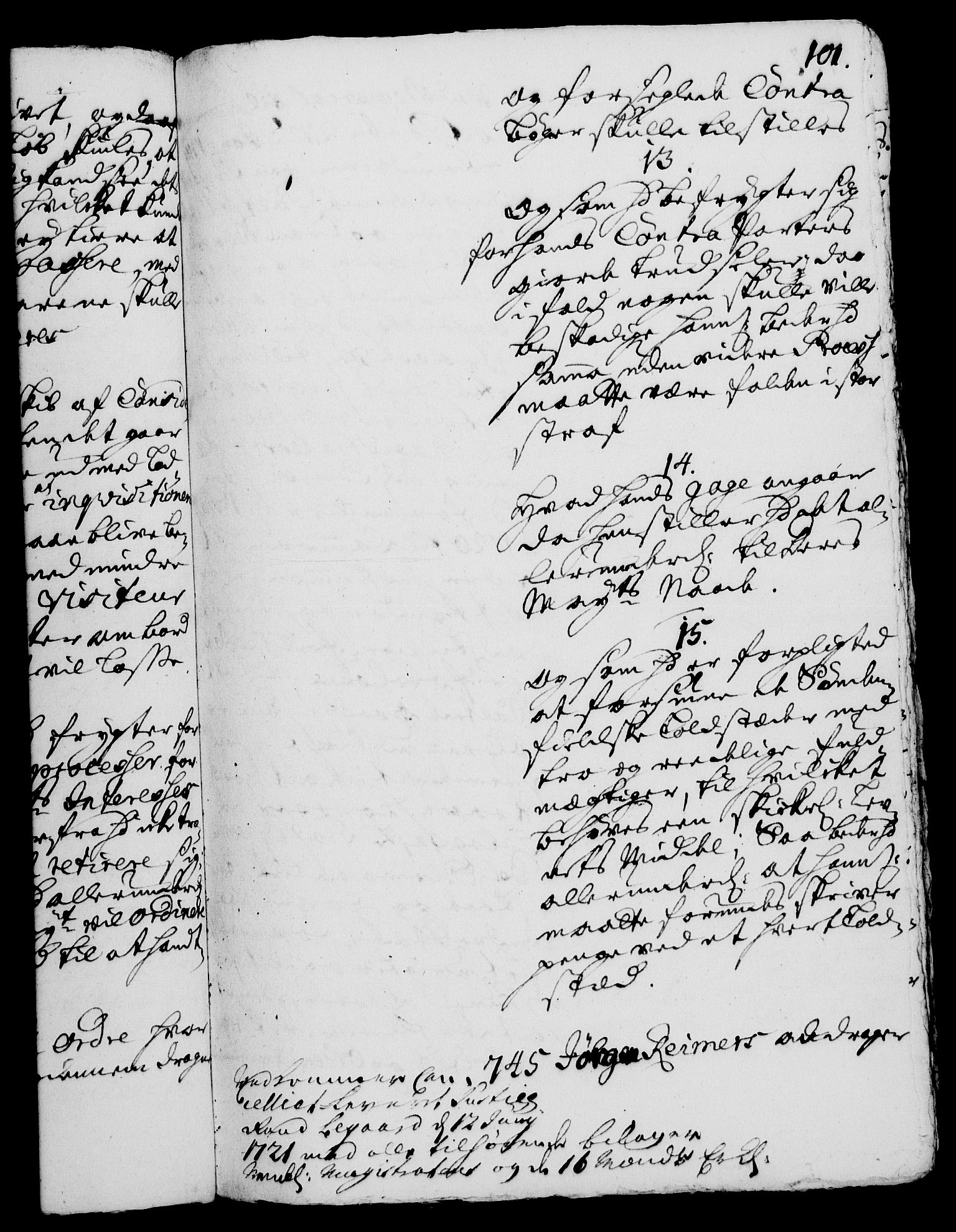 Rentekammeret, Kammerkanselliet, RA/EA-3111/G/Gh/Gha/L0003: Norsk ekstraktmemorialprotokoll, sak. 600-765 (merket RK 53.48), 1720-1721, s. 101