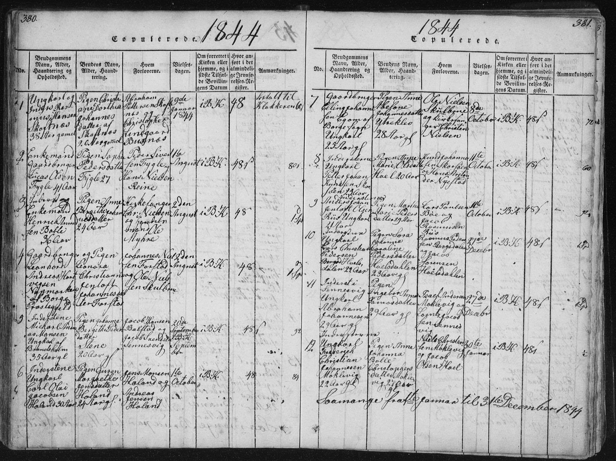 Ministerialprotokoller, klokkerbøker og fødselsregistre - Nordland, AV/SAT-A-1459/881/L1164: Klokkerbok nr. 881C01, 1818-1853, s. 380-381