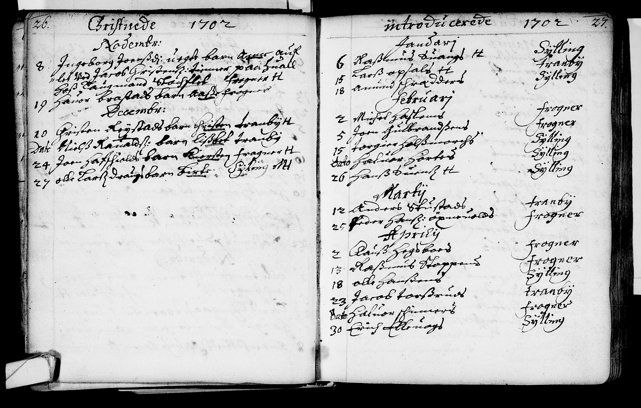 Lier kirkebøker, AV/SAKO-A-230/F/Fa/L0002: Ministerialbok nr. I 2, 1701-1726, s. 26-27