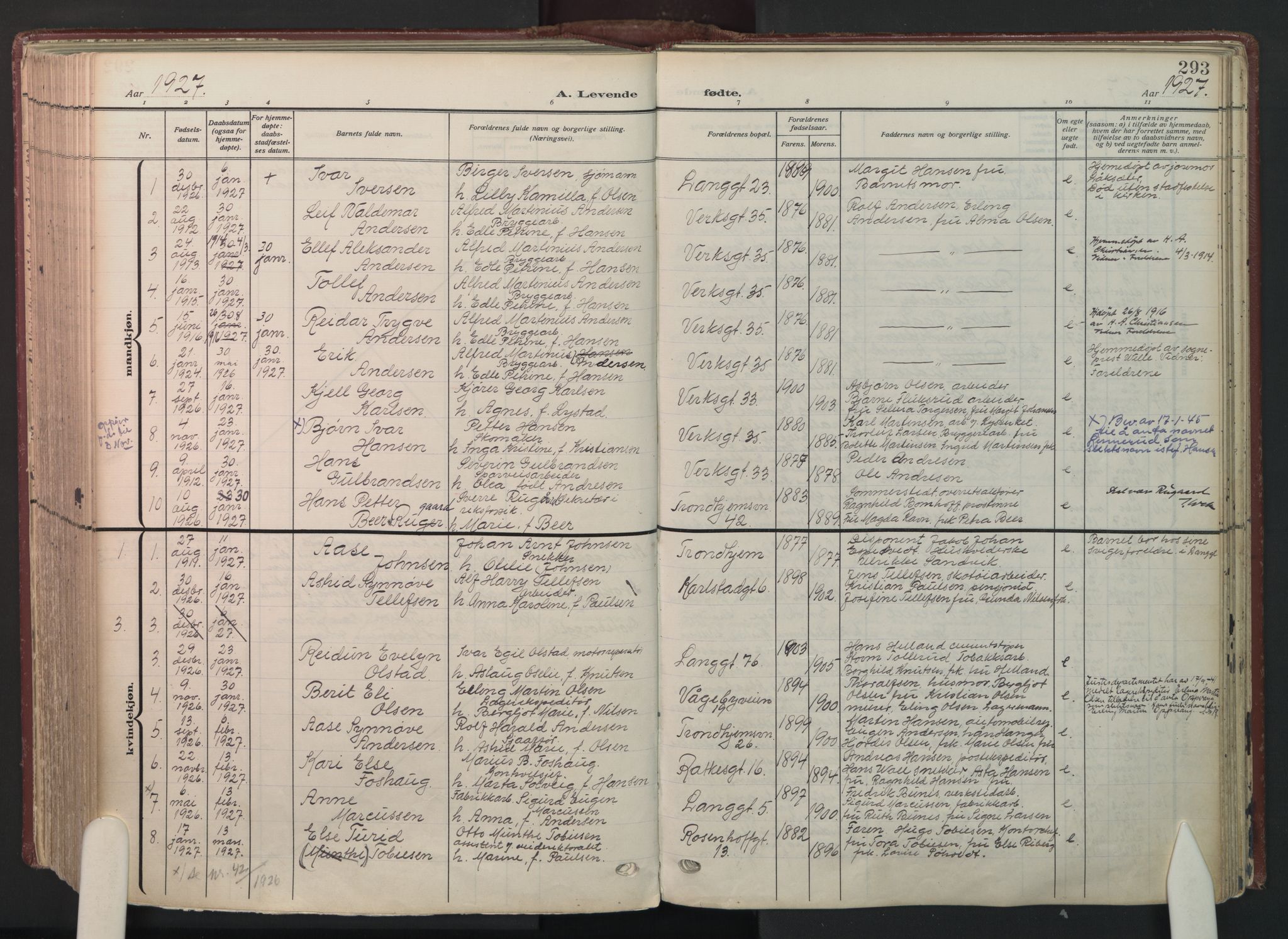 Petrus prestekontor Kirkebøker, AV/SAO-A-10872/F/Fa/L0012: Ministerialbok nr. I 12, 1909-1936, s. 293