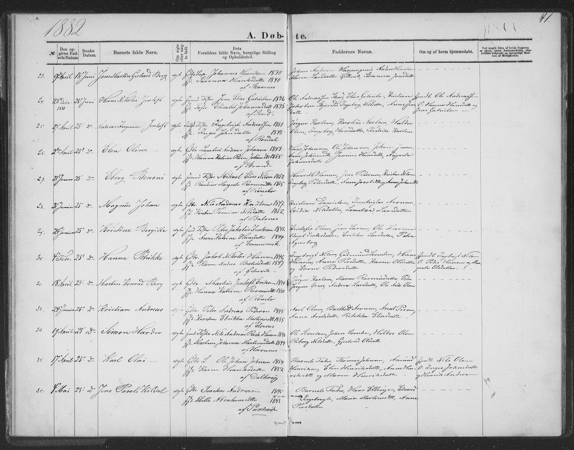 Ministerialprotokoller, klokkerbøker og fødselsregistre - Nordland, AV/SAT-A-1459/863/L0913: Klokkerbok nr. 863C03, 1877-1885, s. 41