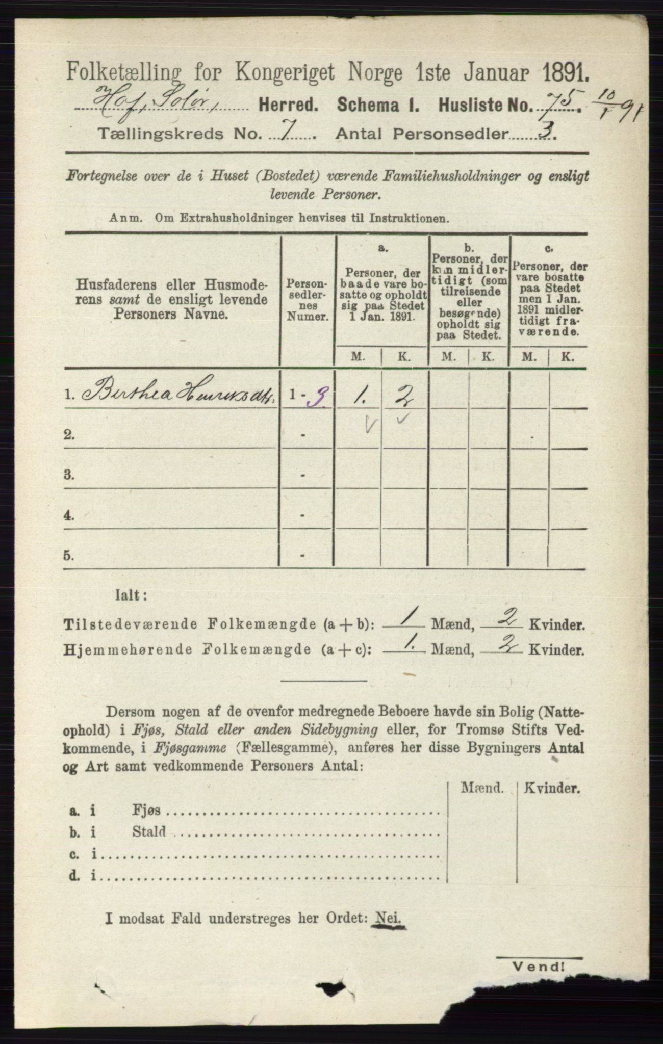 RA, Folketelling 1891 for 0424 Hof herred, 1891, s. 2721