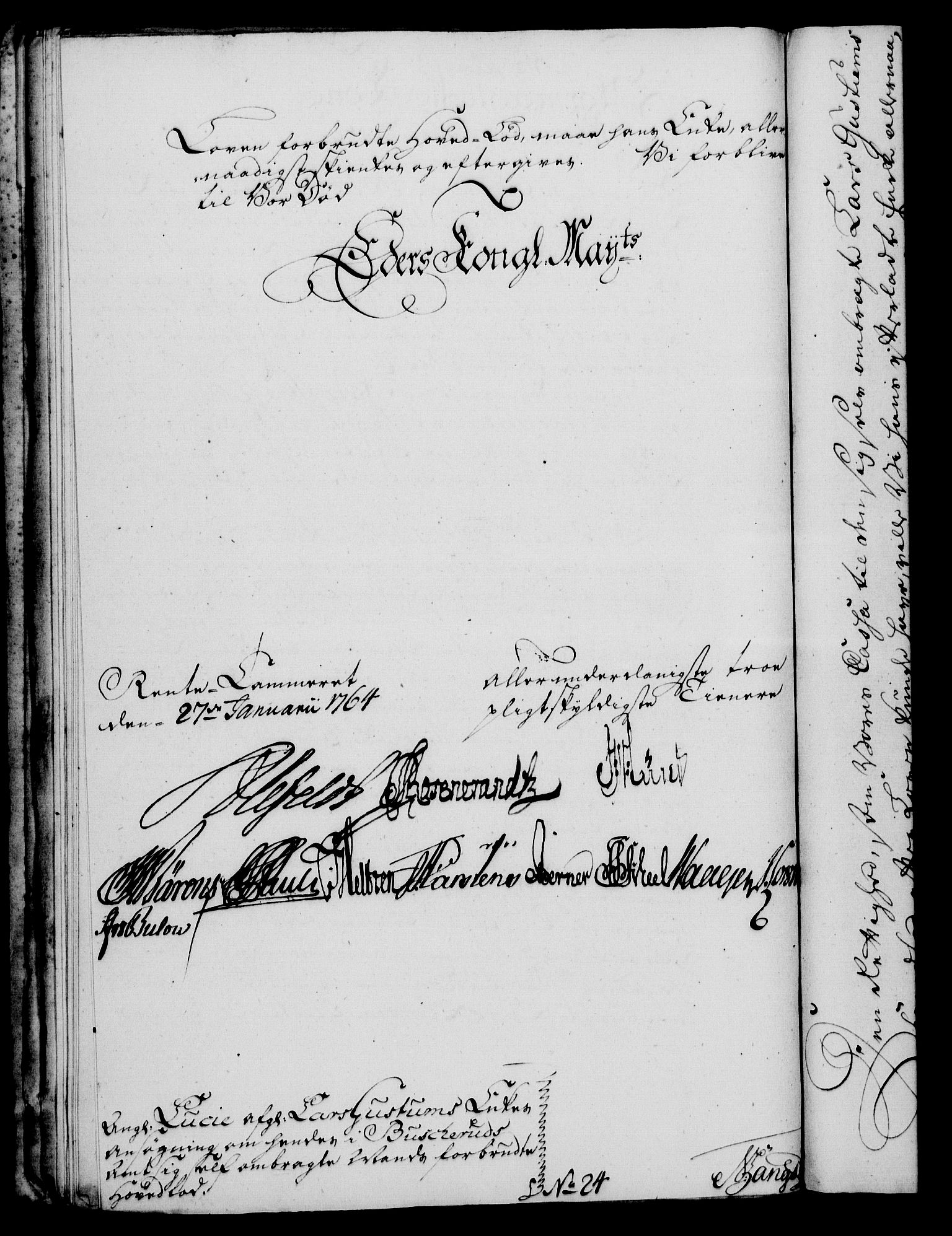 Rentekammeret, Kammerkanselliet, RA/EA-3111/G/Gf/Gfa/L0046: Norsk relasjons- og resolusjonsprotokoll (merket RK 52.46), 1764, s. 56