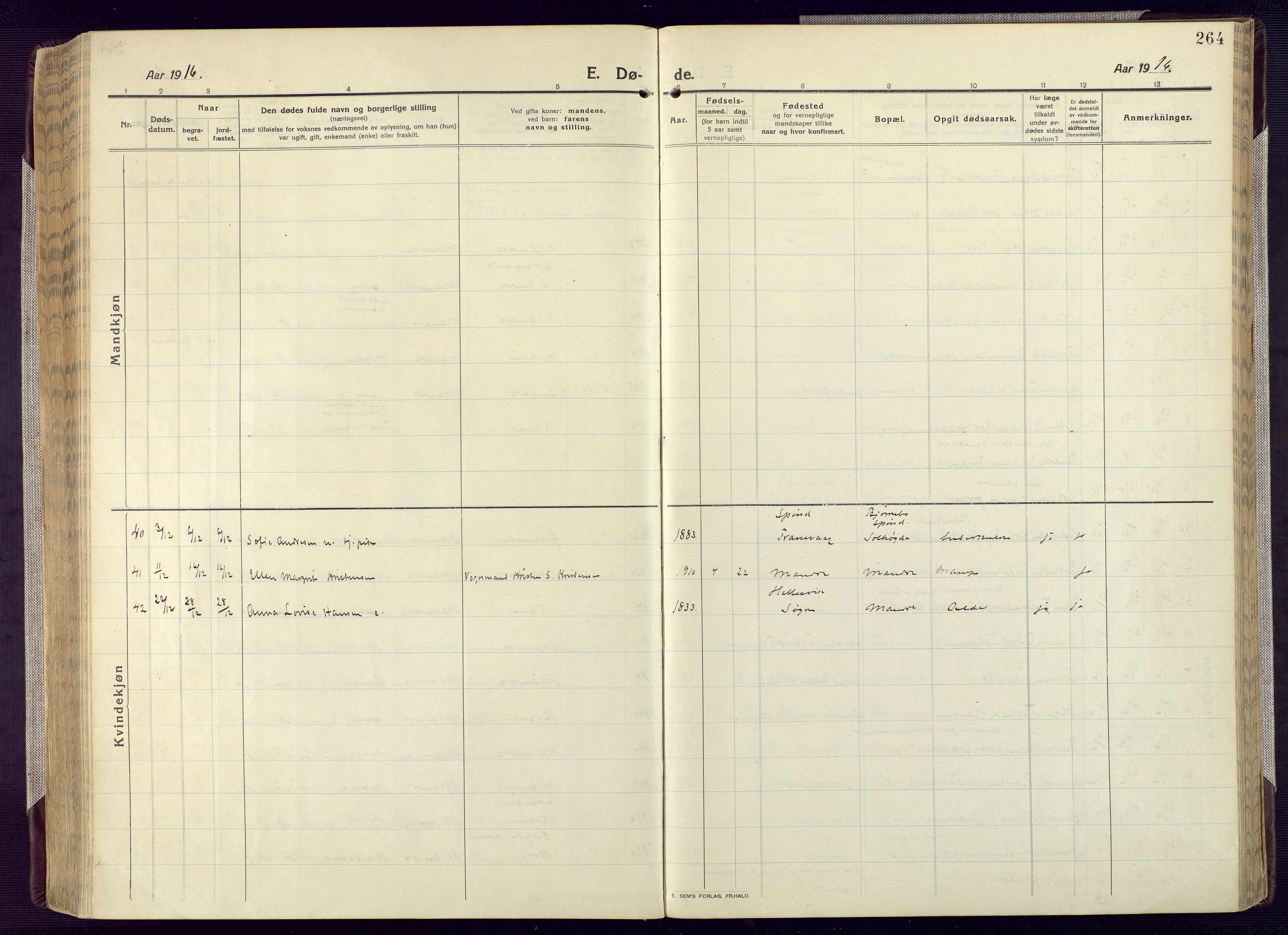 Mandal sokneprestkontor, SAK/1111-0030/F/Fa/Fac/L0001: Ministerialbok nr. A 1, 1913-1925, s. 264