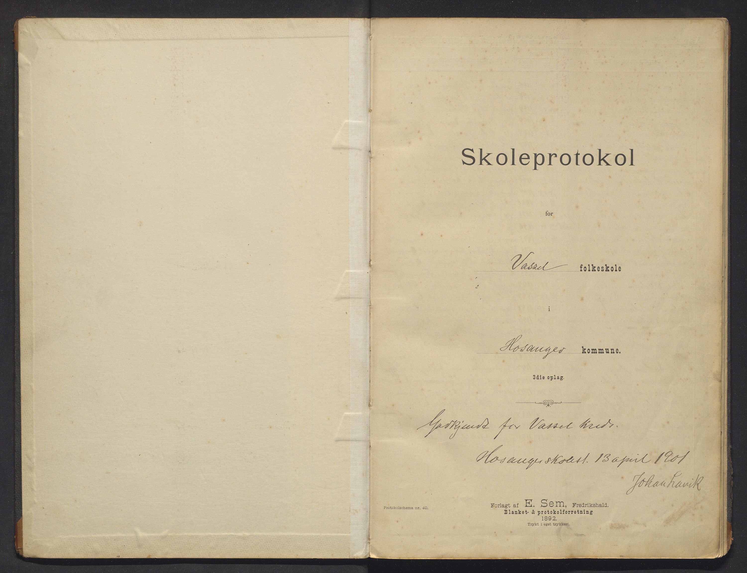 Hosanger kommune. Barneskulane, IKAH/1253a-231/F/Fb/L0010: Skuleprotokoll for Vassel skule, 1900-1911