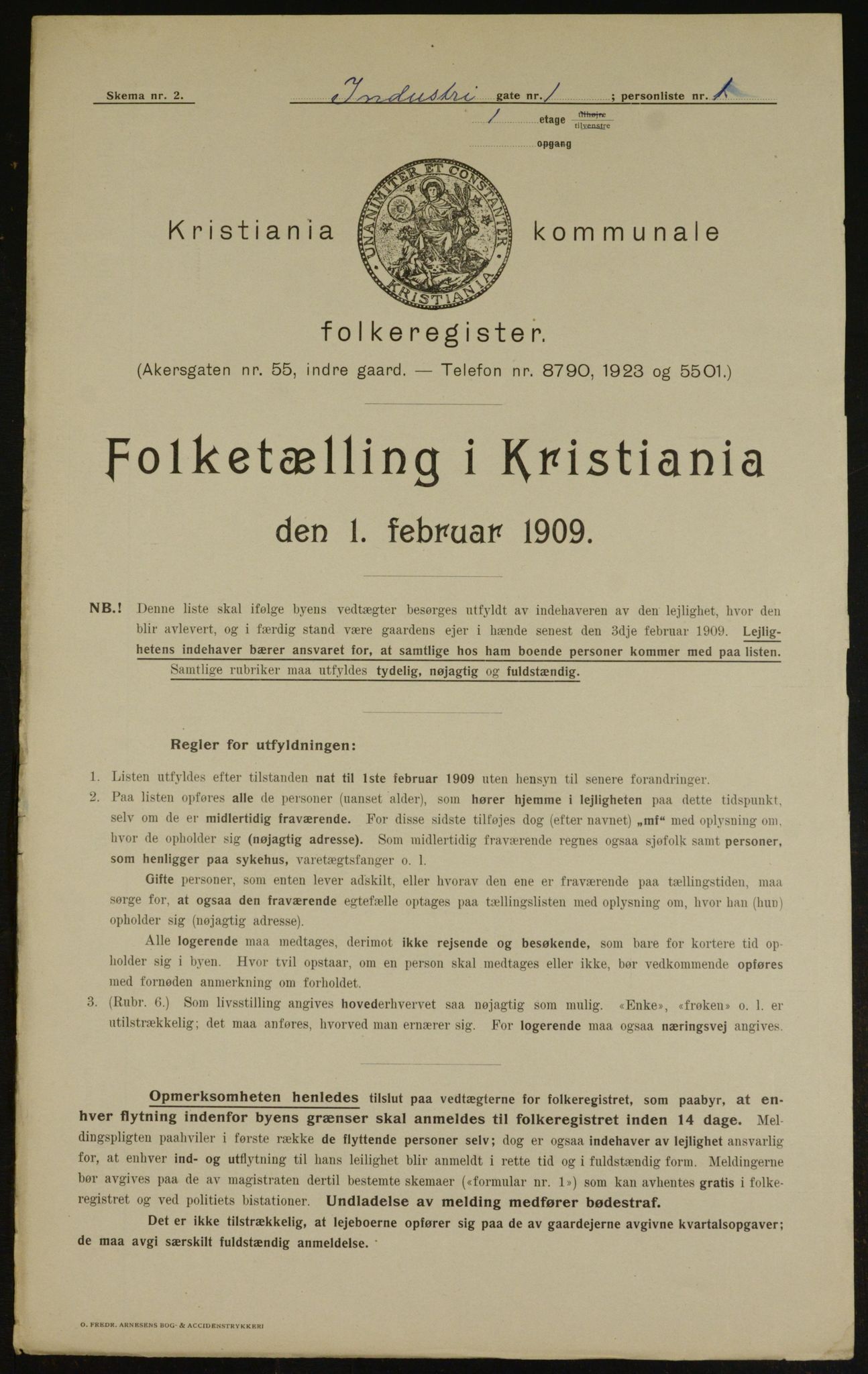 OBA, Kommunal folketelling 1.2.1909 for Kristiania kjøpstad, 1909, s. 39458