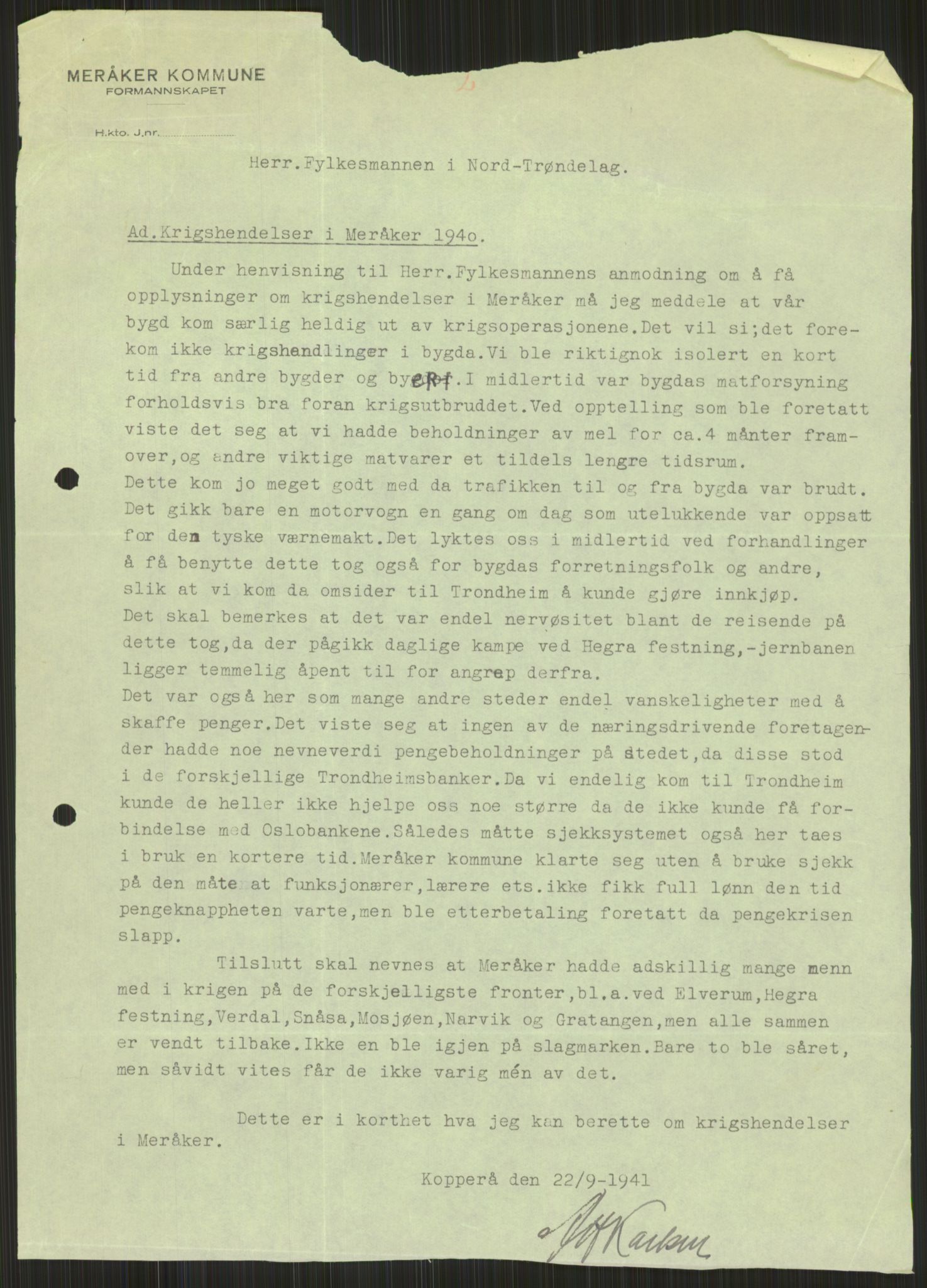 Forsvaret, Forsvarets krigshistoriske avdeling, RA/RAFA-2017/Y/Ya/L0016: II-C-11-31 - Fylkesmenn.  Rapporter om krigsbegivenhetene 1940., 1940, s. 505