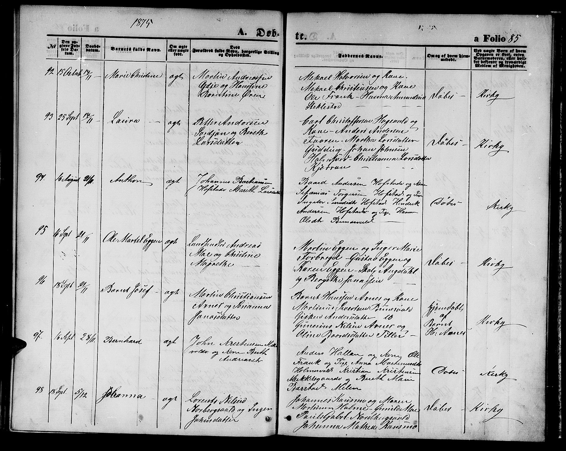 Ministerialprotokoller, klokkerbøker og fødselsregistre - Nord-Trøndelag, SAT/A-1458/723/L0255: Klokkerbok nr. 723C03, 1869-1879, s. 85