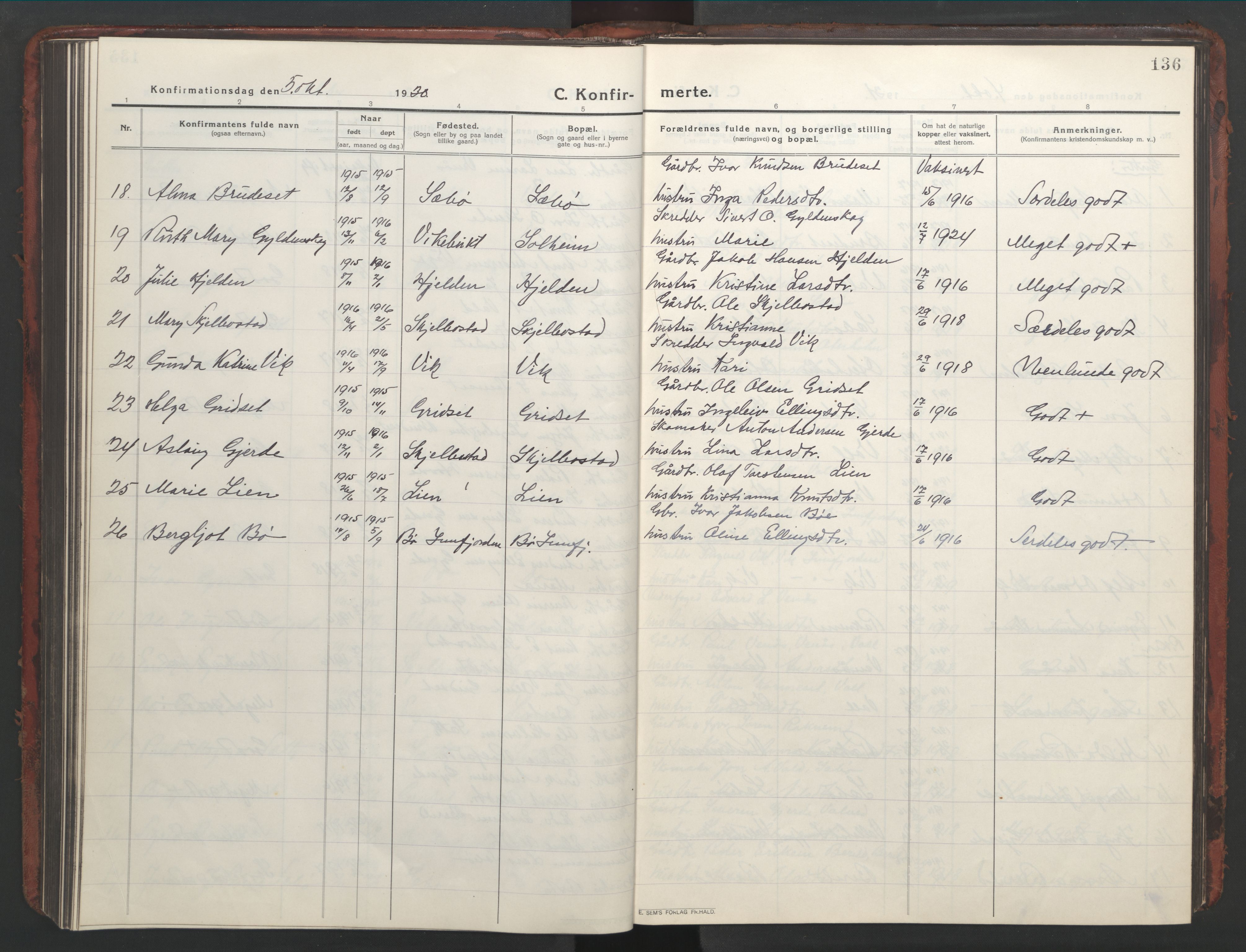 Ministerialprotokoller, klokkerbøker og fødselsregistre - Møre og Romsdal, AV/SAT-A-1454/543/L0565: Klokkerbok nr. 543C03, 1916-1955, s. 136