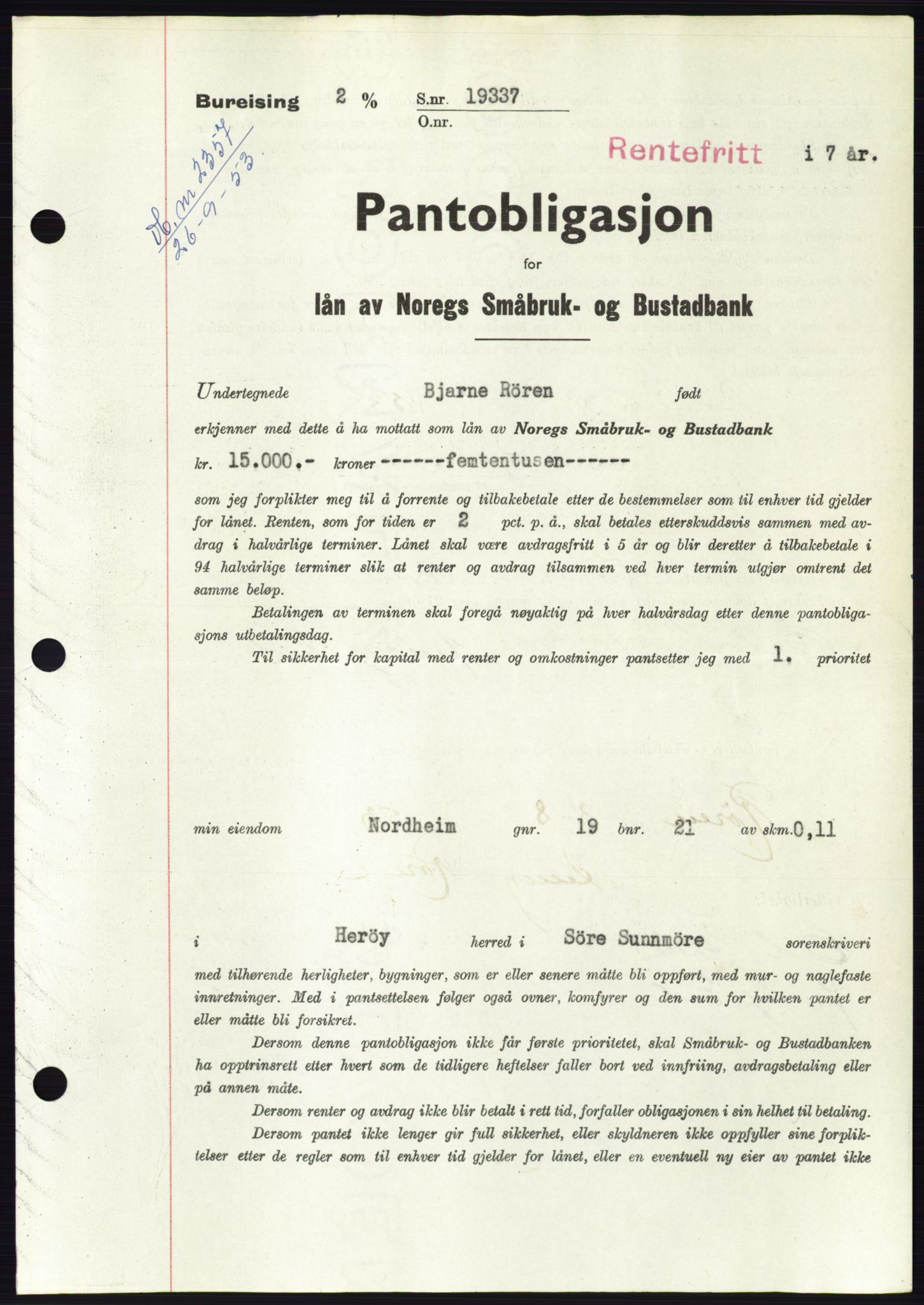 Søre Sunnmøre sorenskriveri, AV/SAT-A-4122/1/2/2C/L0124: Pantebok nr. 12B, 1953-1954, Dagboknr: 2357/1953