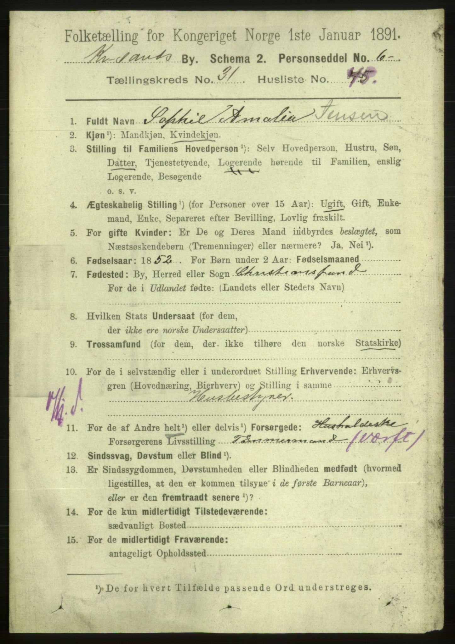 RA, Folketelling 1891 for 1001 Kristiansand kjøpstad, 1891, s. 10174