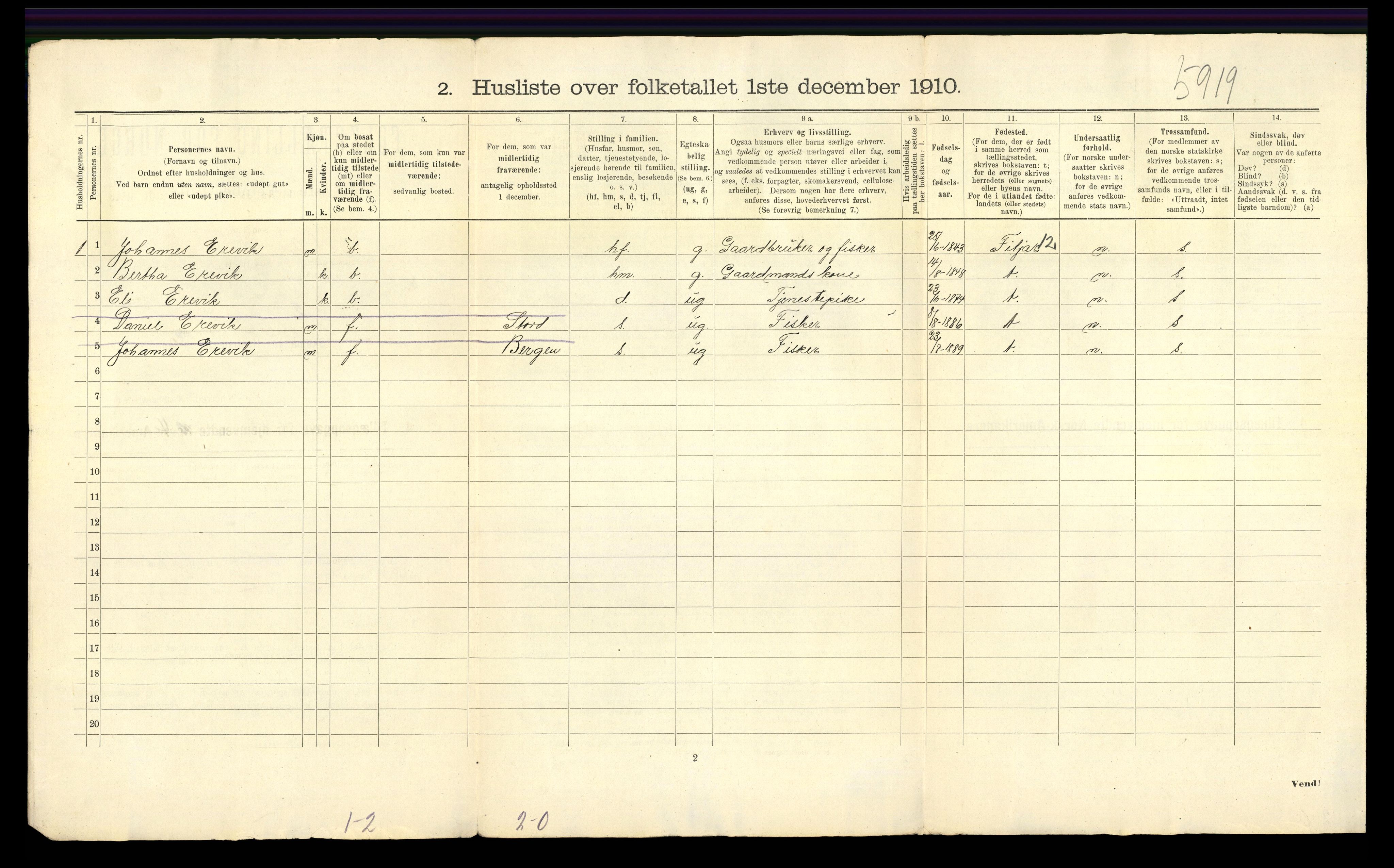 RA, Folketelling 1910 for 1218 Finnås herred, 1910, s. 63